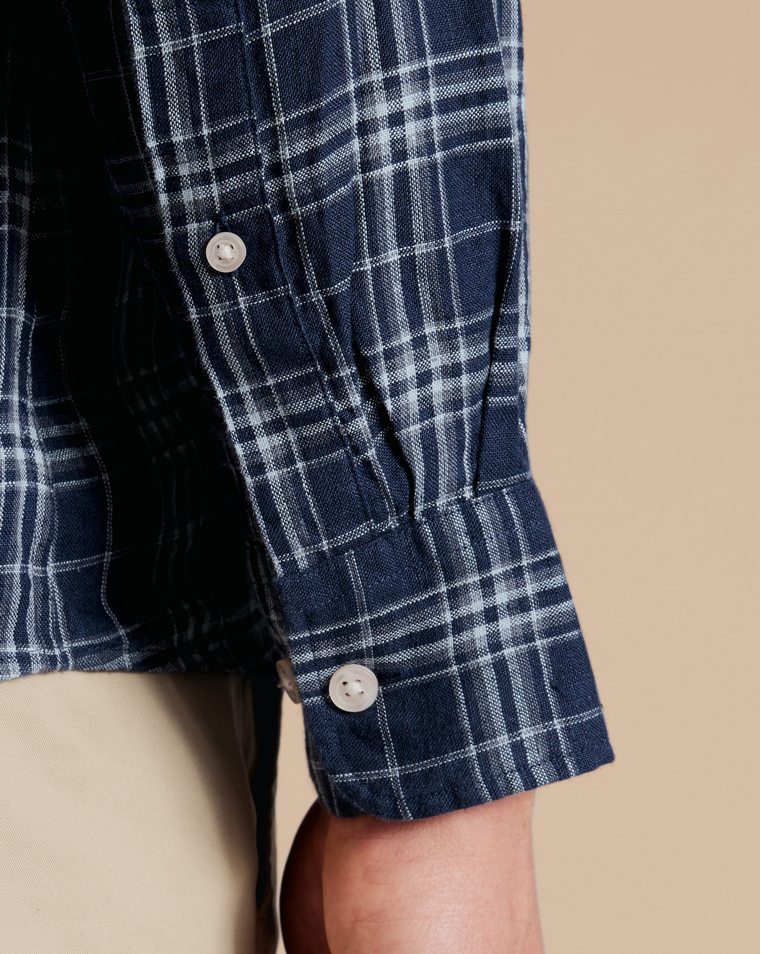 Pure Linen Check Shirt - French Blue