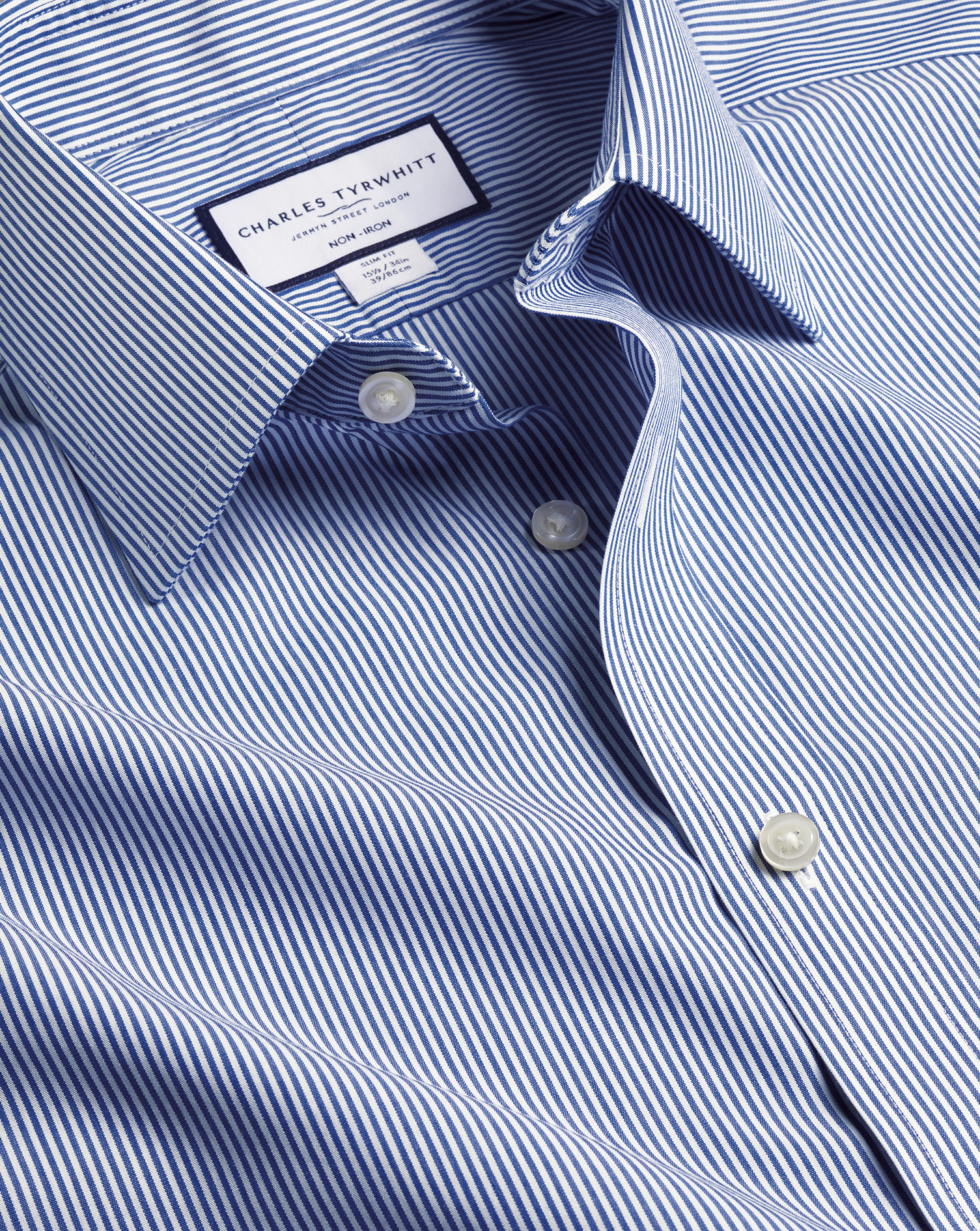 Charles Tyrwhitt Non-iron Bengal Stripe Cotton Dress Shirt In Blue