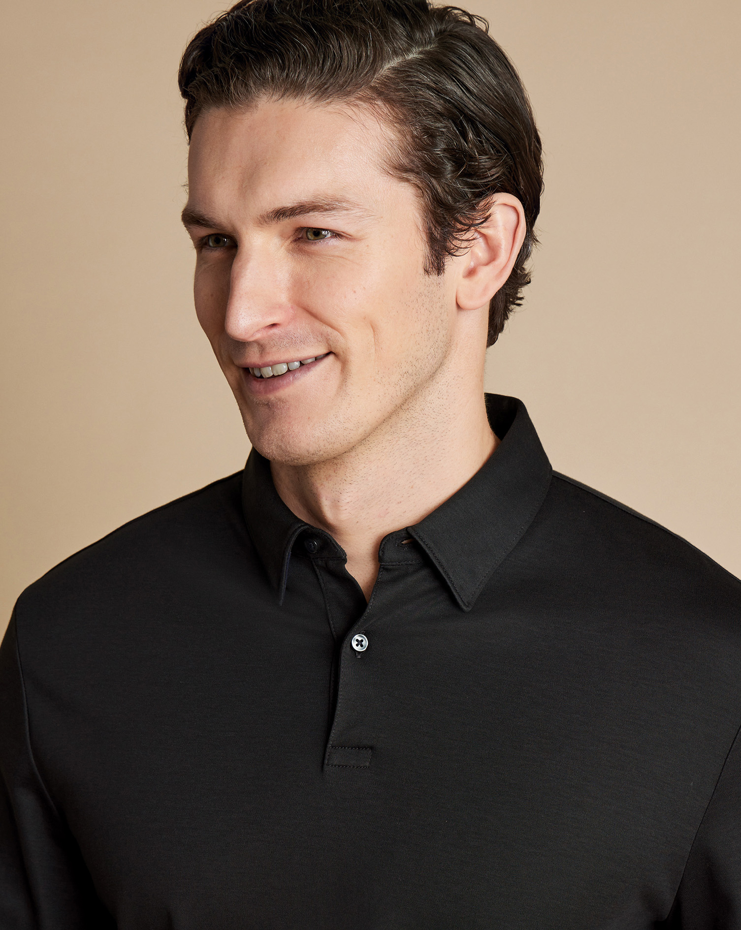 Long Sleeve Smart Jersey Polo - Black