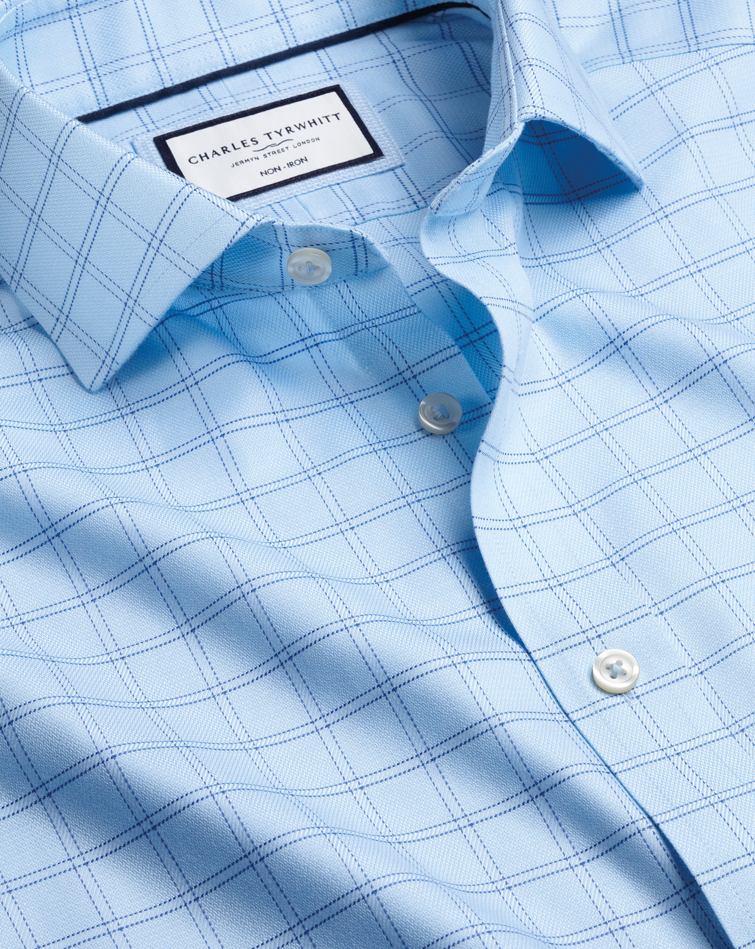 Charles Tyrwhitt Men's  Cutaway Collar Non-iron Mayfair Weave Check Dress Shirt In Blue