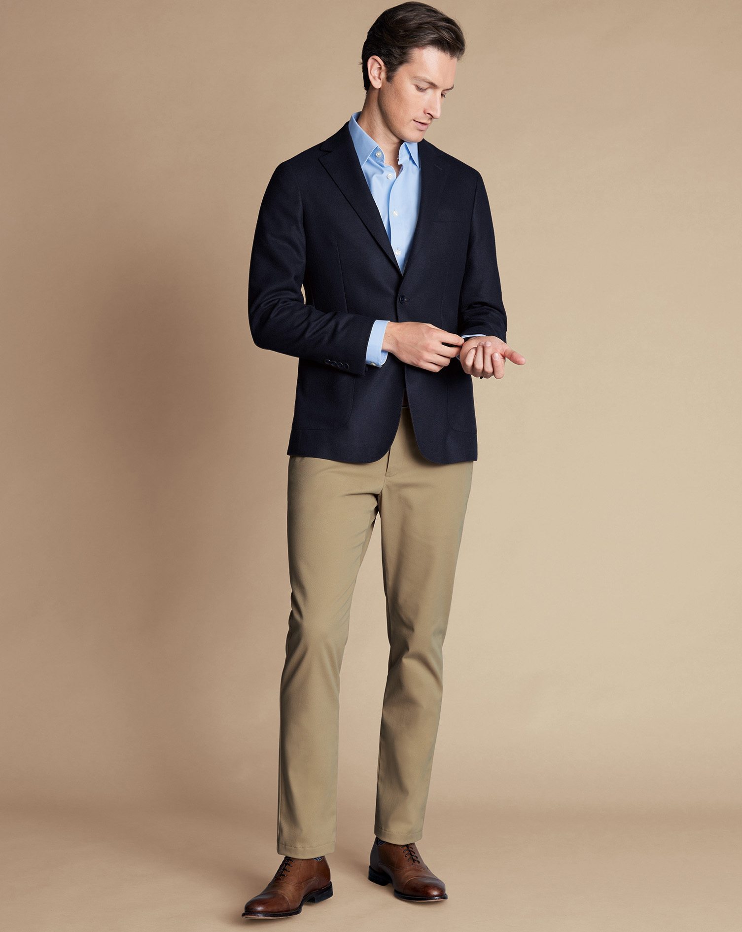 Unstructured Wool Twill Jacket - Navy