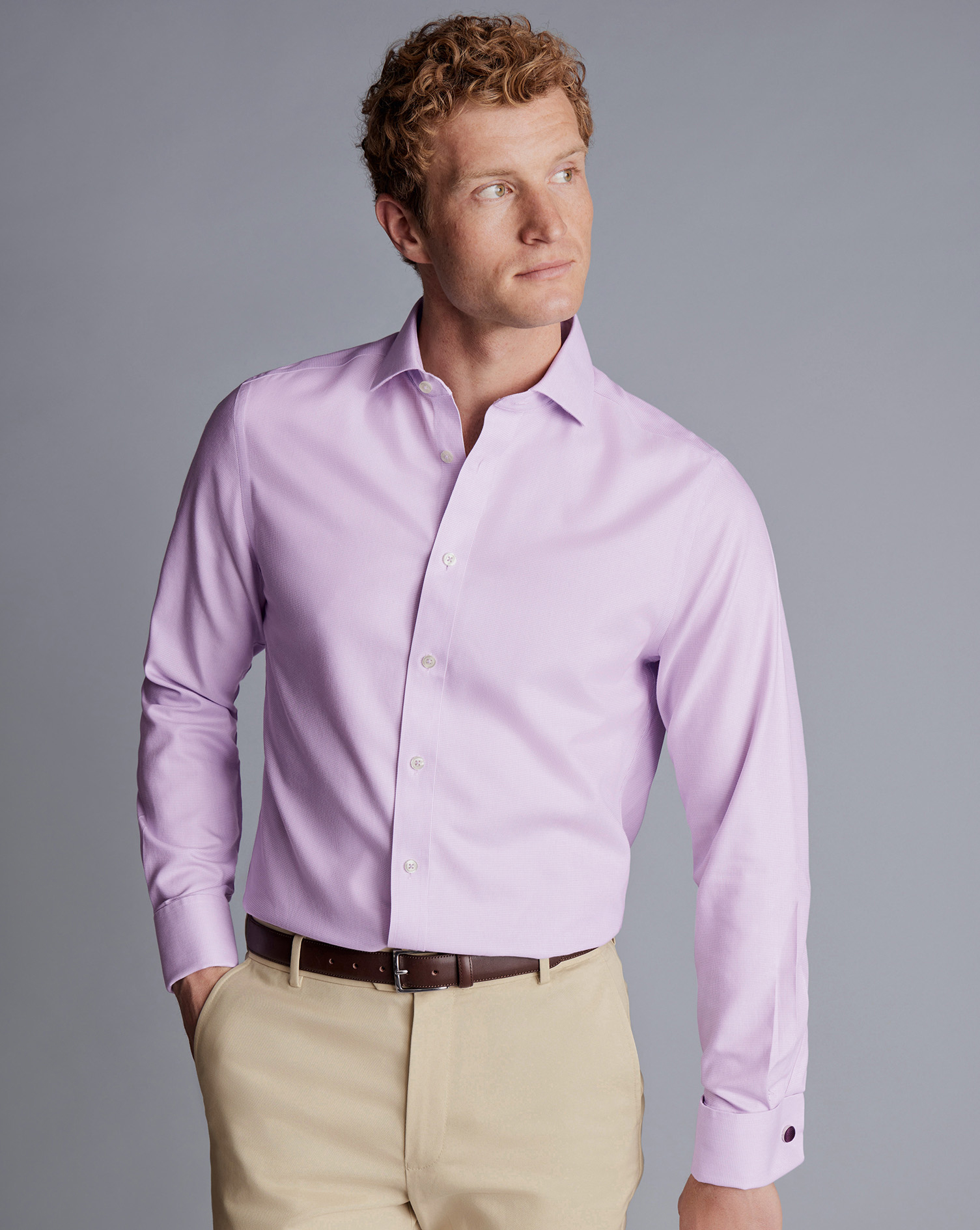 Cutaway Collar Non-Iron Clifton Weave Shirt - Lilac Purple