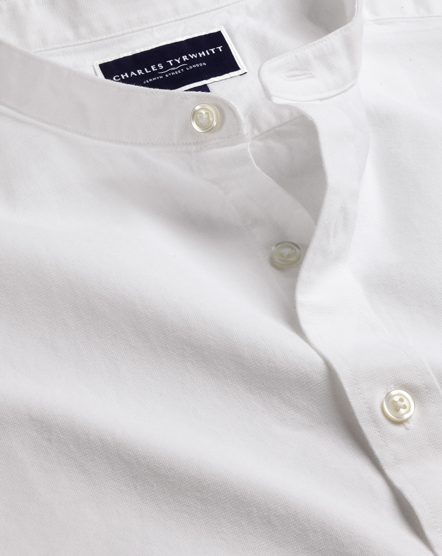 Collarless Cotton Linen Shirt - White