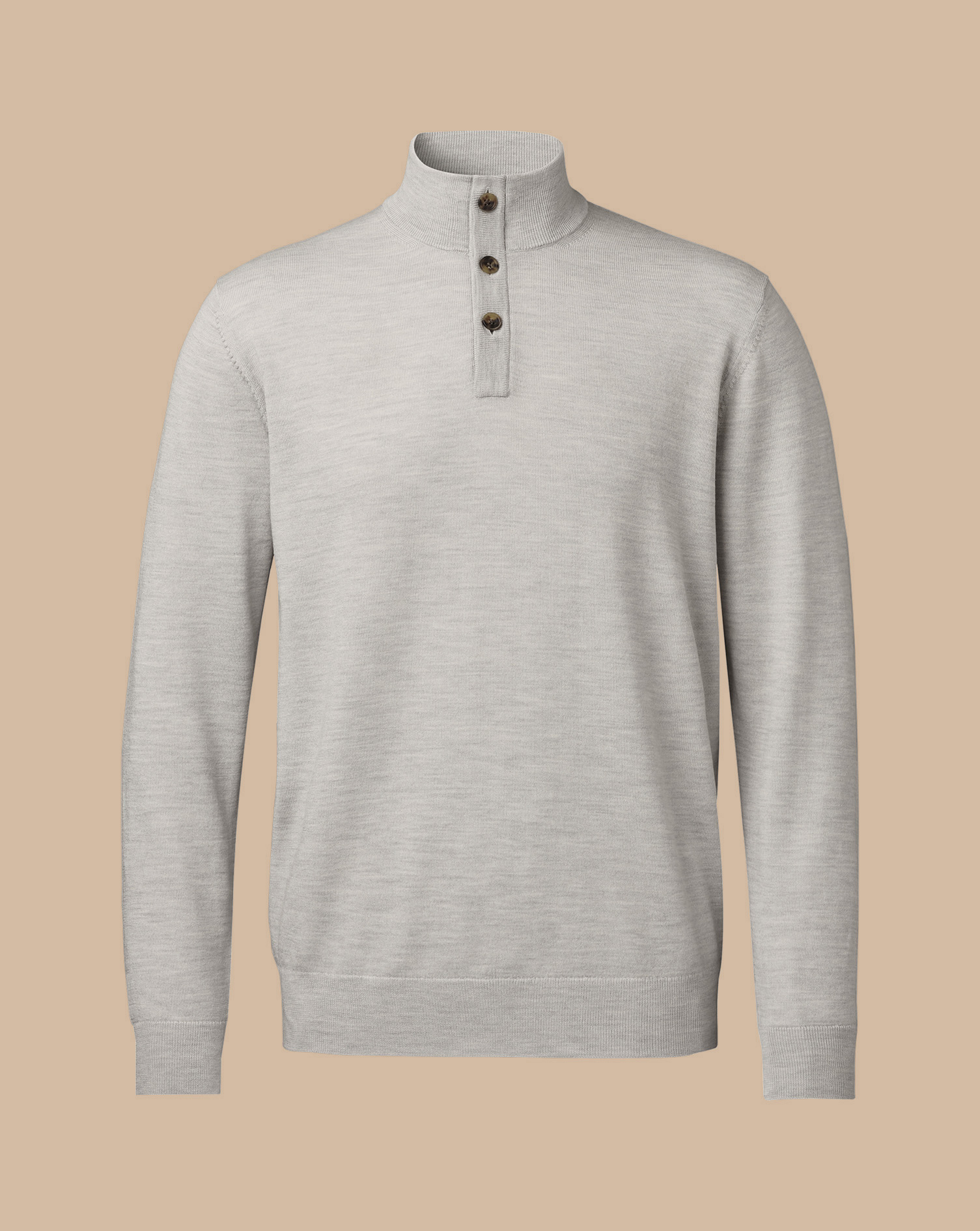 Merino Button Neck Jumper - Silver Grey