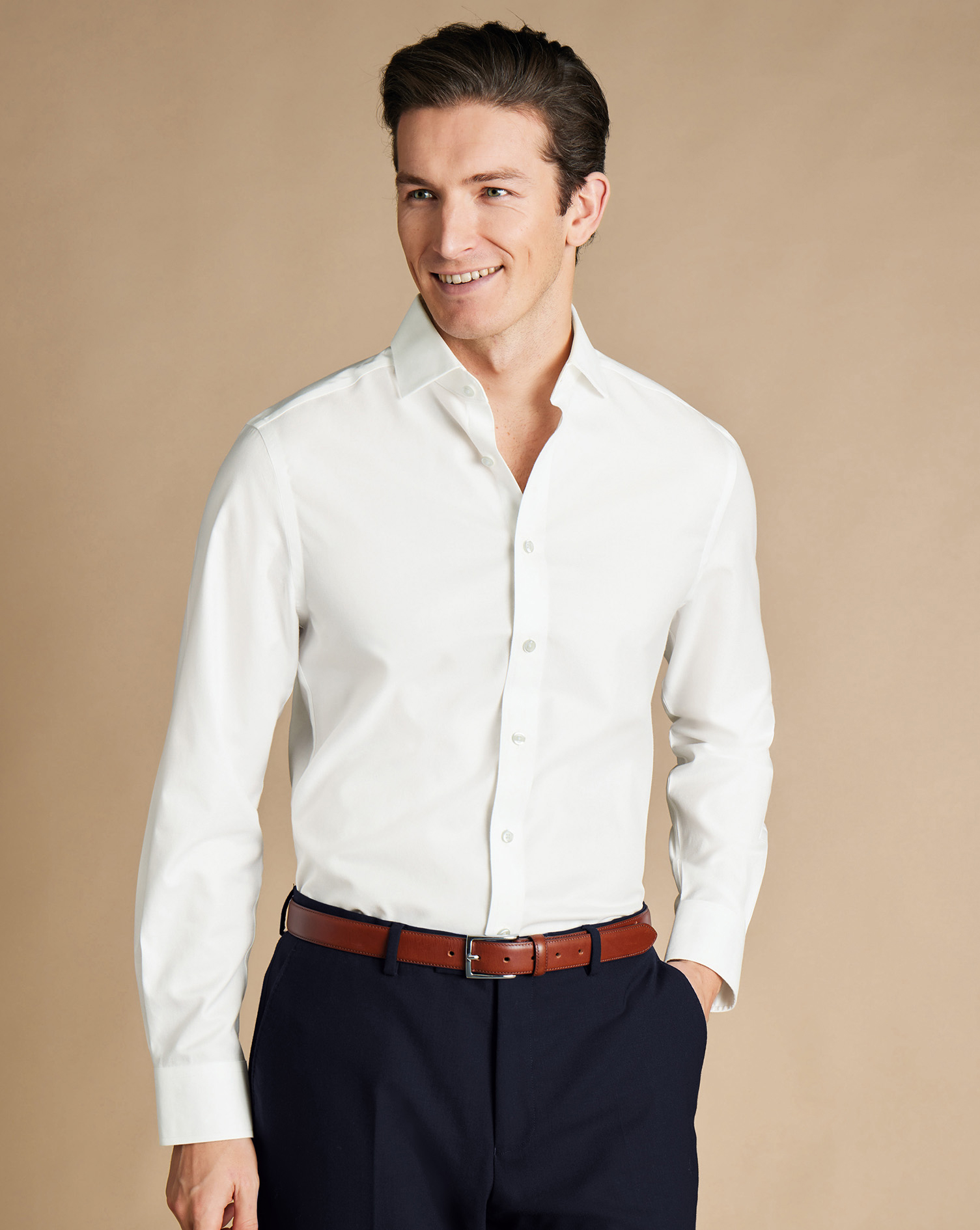 Cutaway Collar Non-Iron Twill Shirt - White