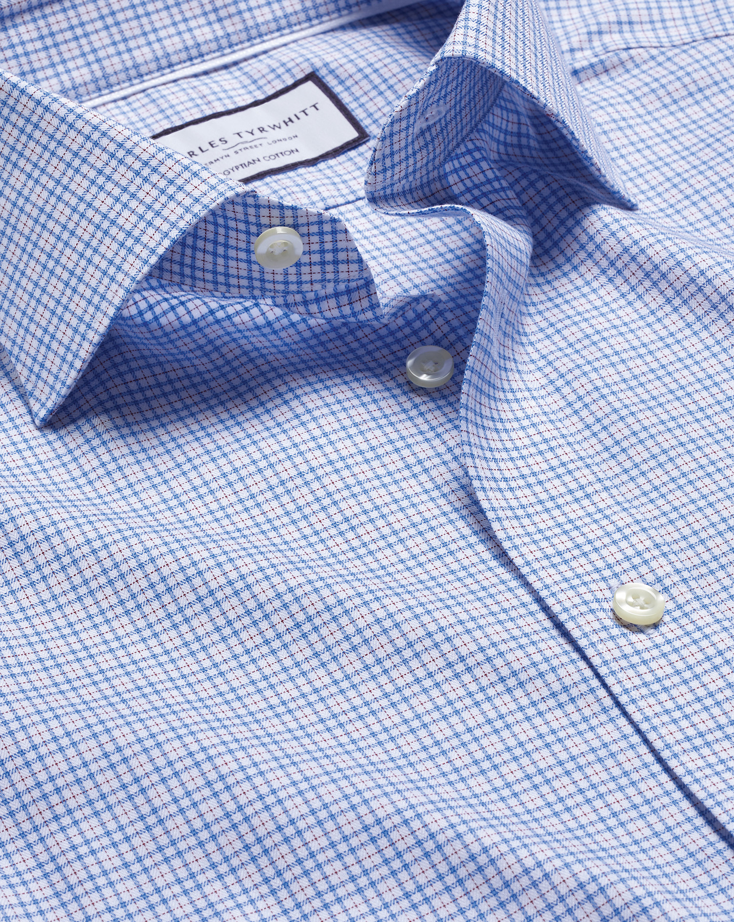 Semi-Cutaway Collar Egyptian Cotton Multi Check Shirt - Cornflower Blue