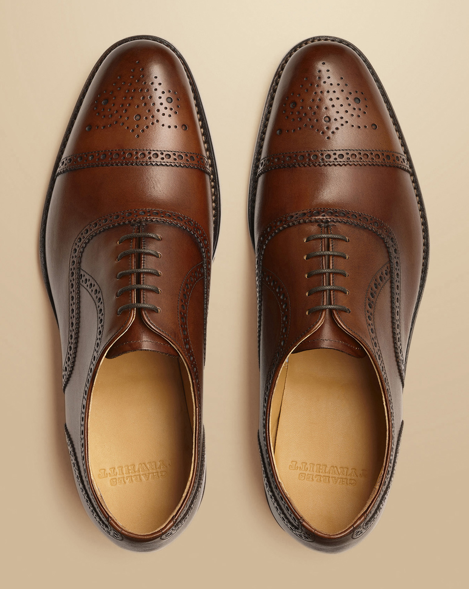 Leather Oxford Brogue Shoes - Dark Tan