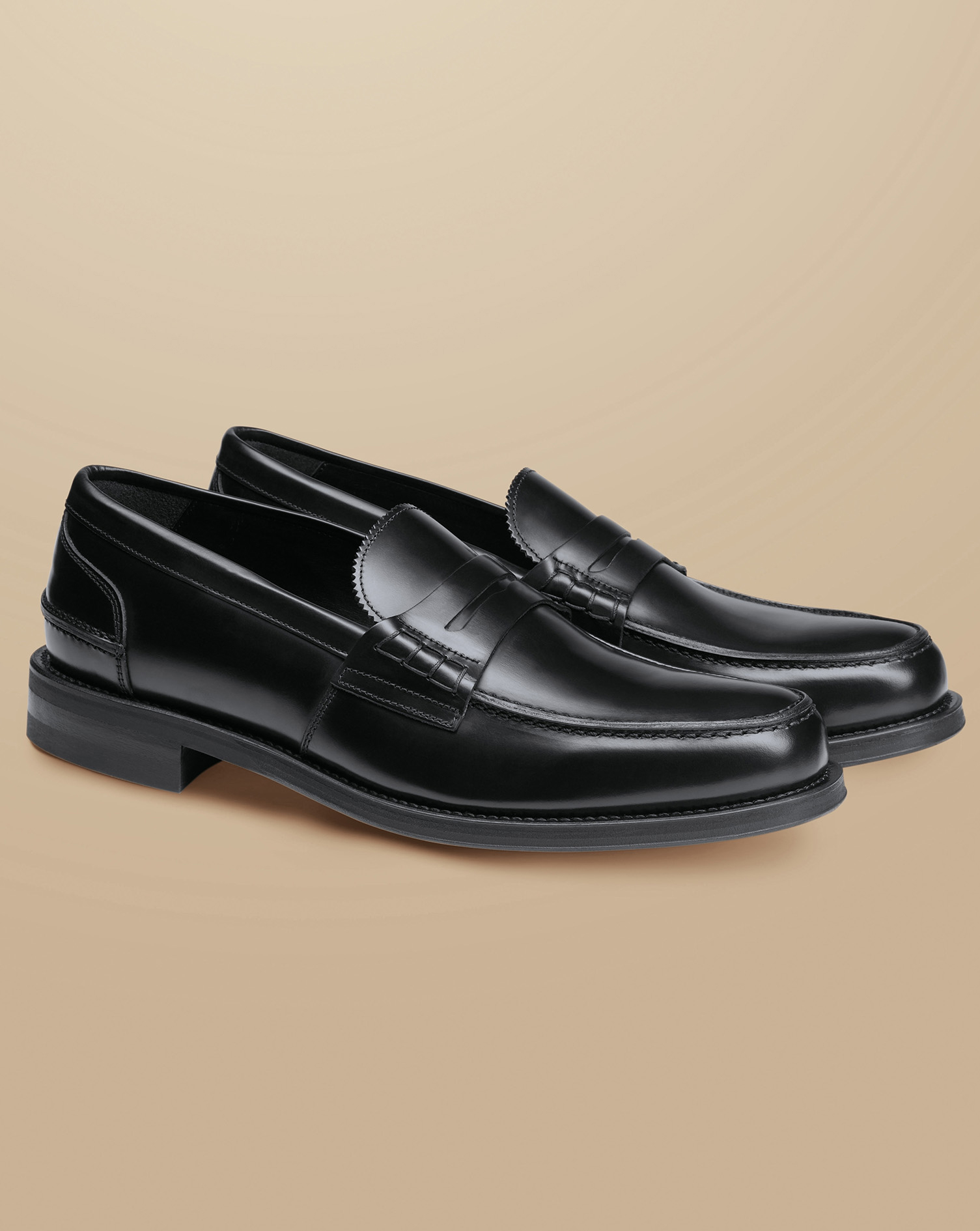 High Shine Leather Penny Loafers - Black