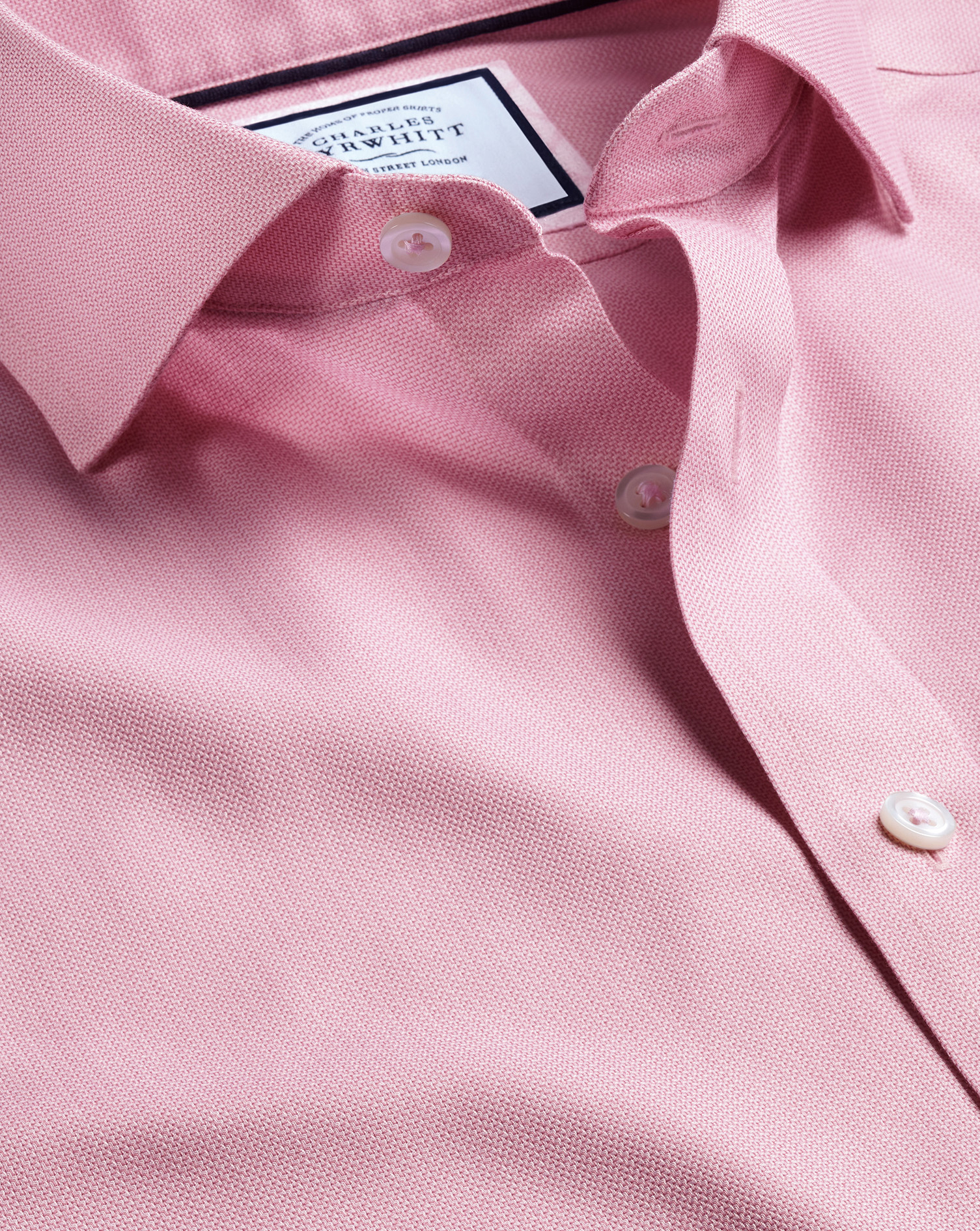 Cutaway Collar Non-Iron Henley Weave Shirt - Pink