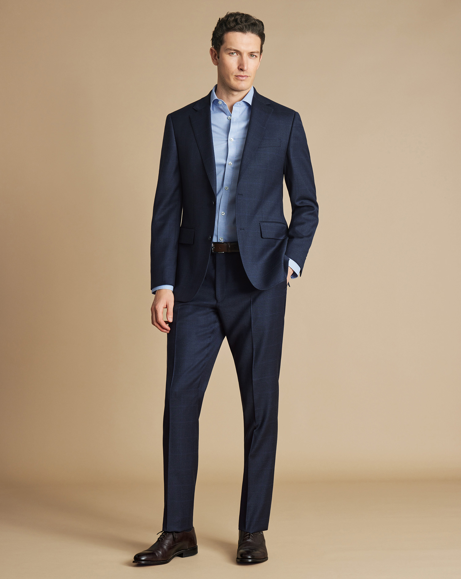 Windowpane Check Suit Trousers - Indigo Blue