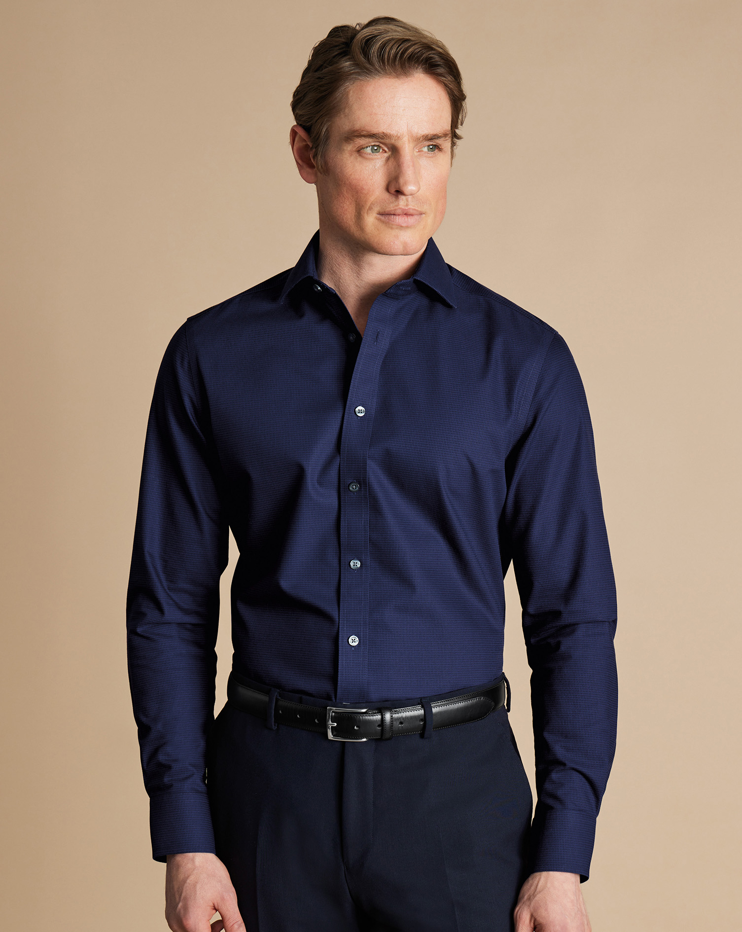 Cutaway Collar Non-Iron Stretch Kensington Weave Shirt - French Blue