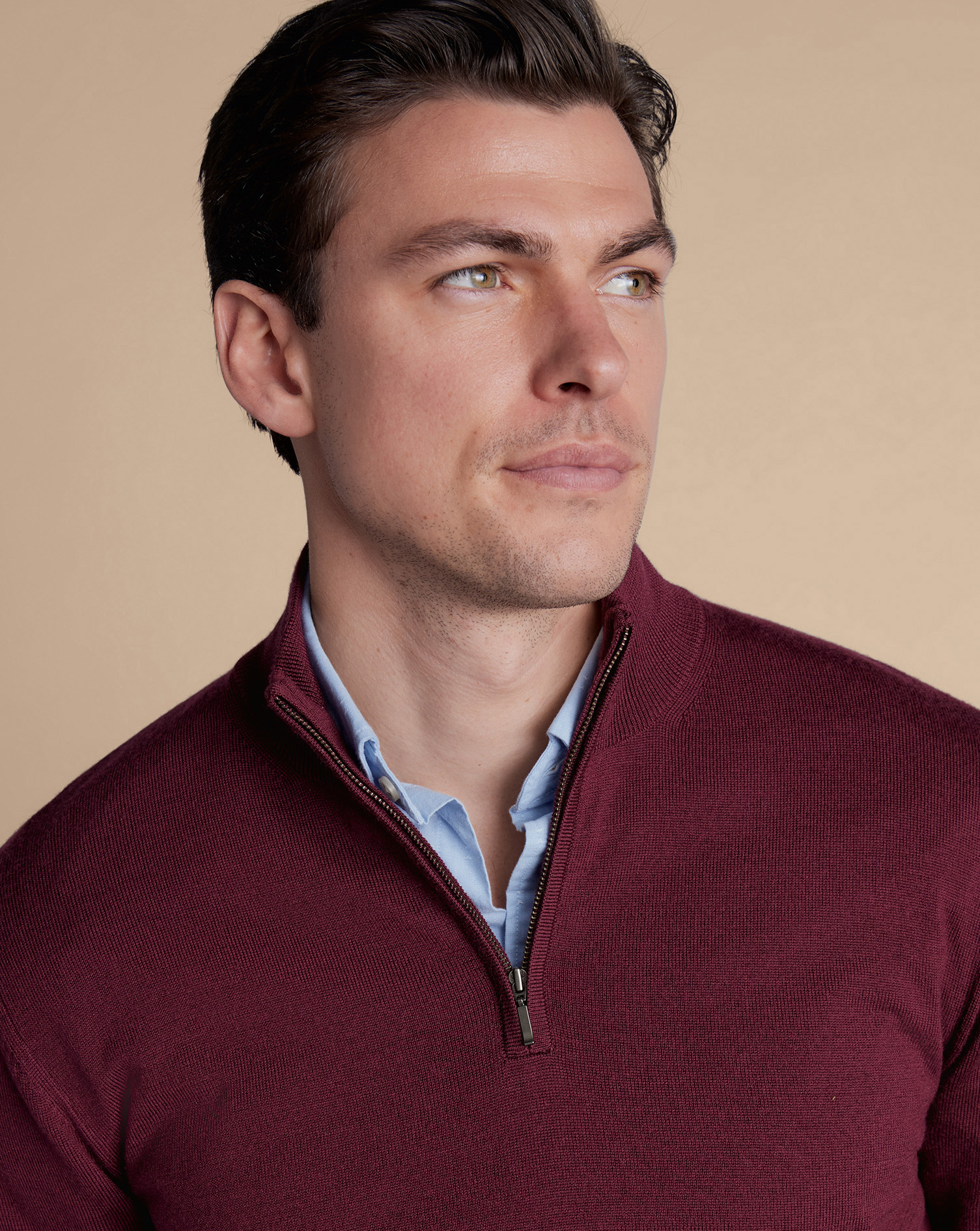 Merino Zip Neck Jumper - Burgundy