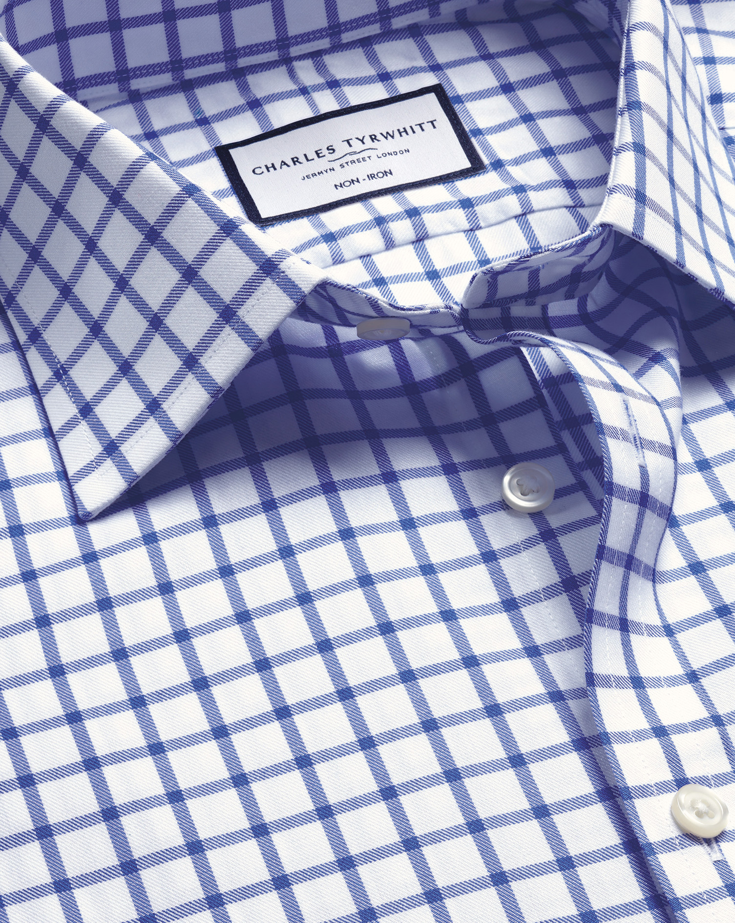 Non-Iron Twill Grid Check Shirt - Cobalt Blue