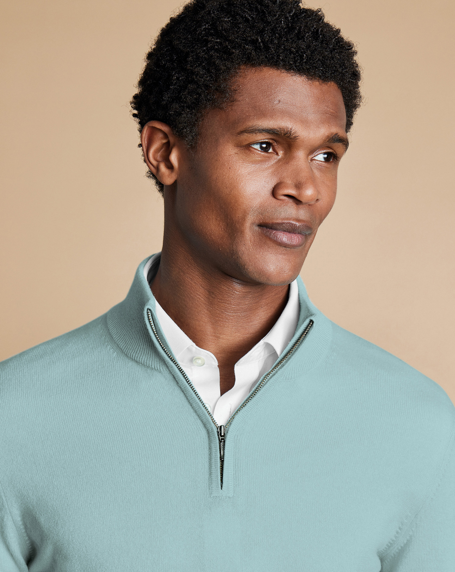 Cashmere Zip Neck Jumper - Aqua Green