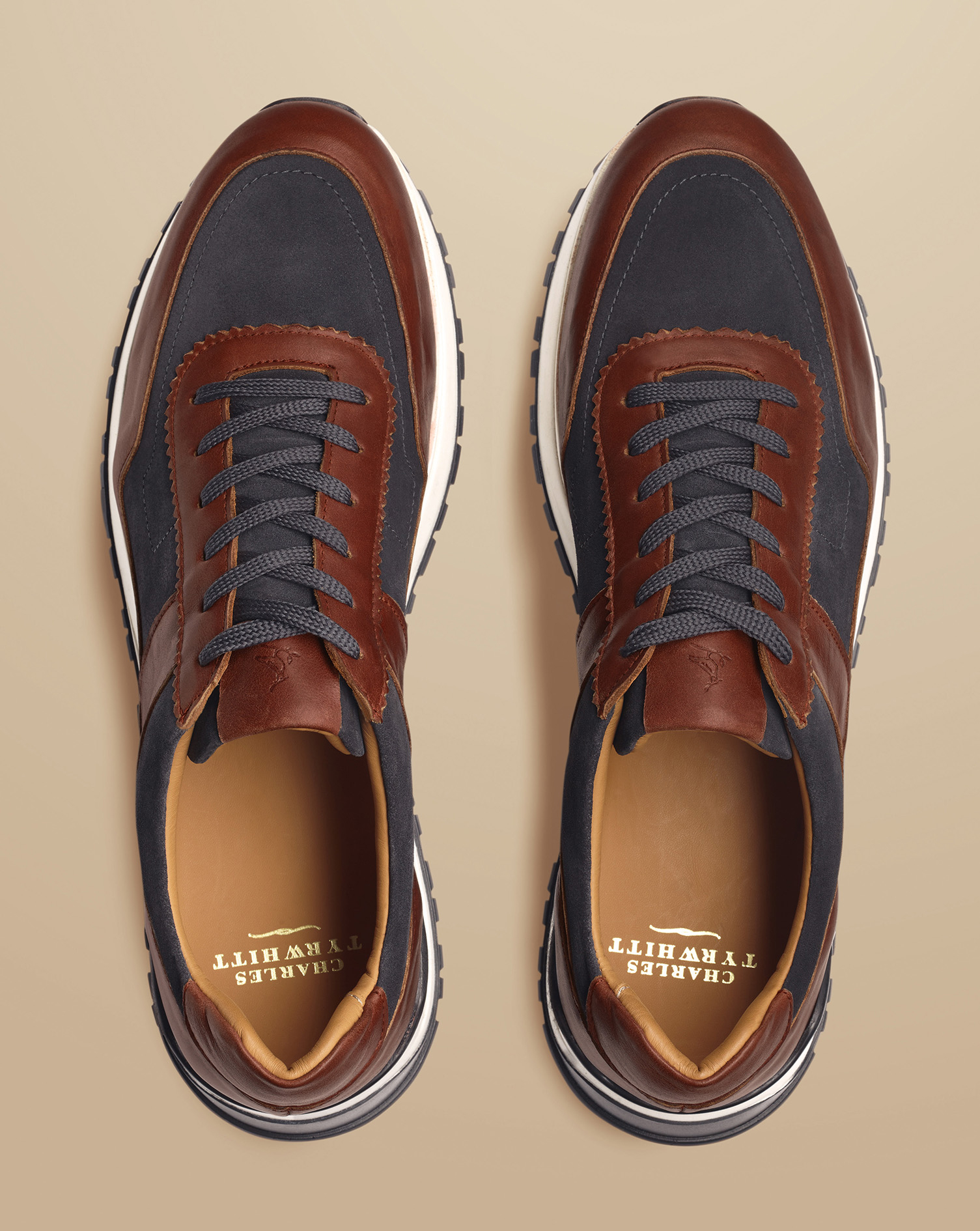 Leather and Suede Trainers - Chestnut Brown & Grey