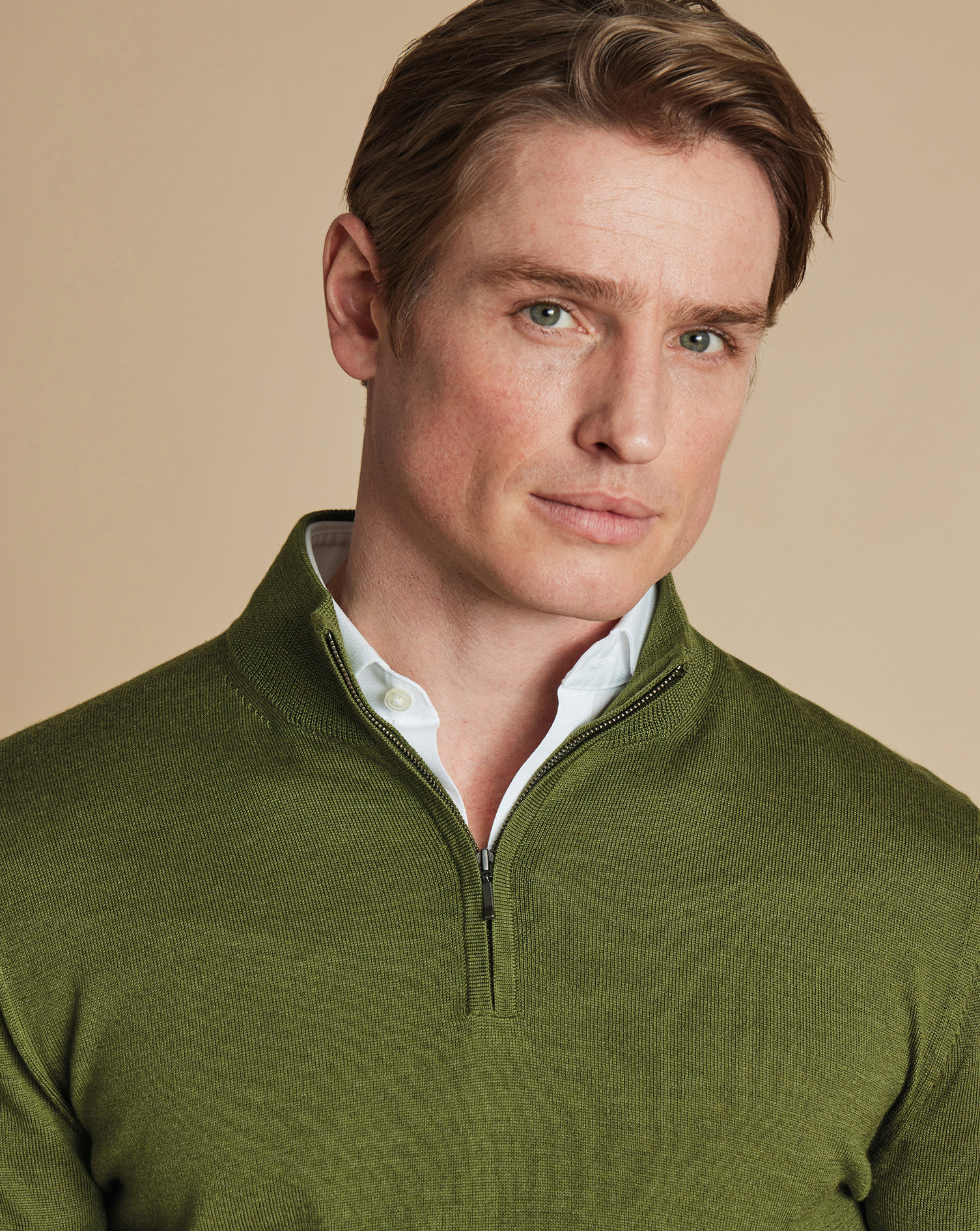 Merino Zip Neck Jumper - Moss Green