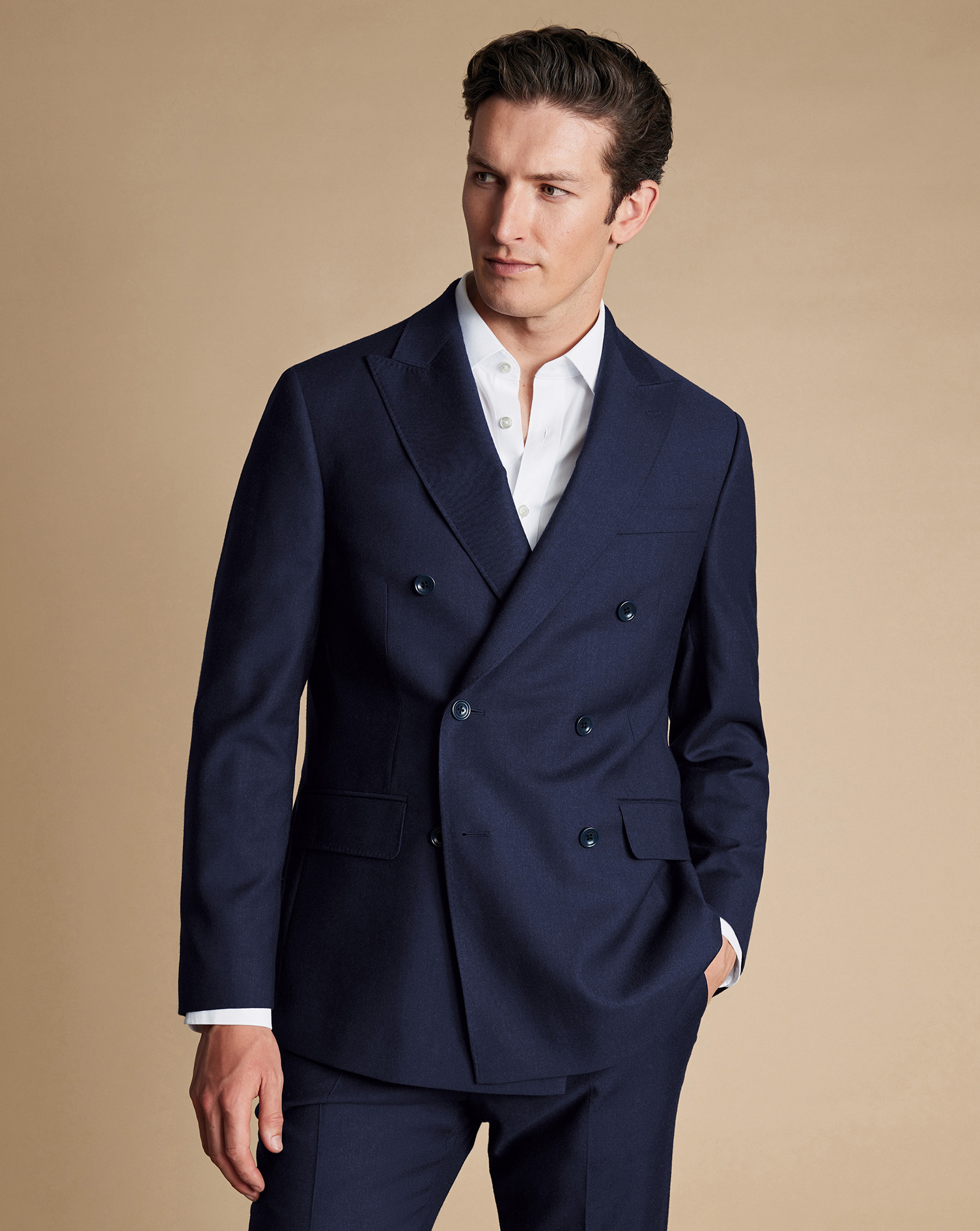 Double Breasted Italian Flannel Suit Jacket  - Indigo Blue