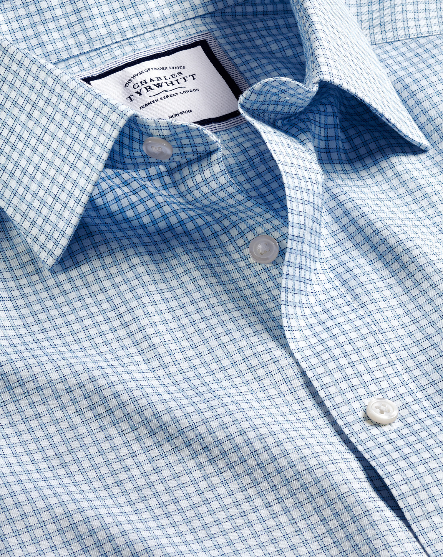 Non-Iron Twill Mini Windowpane Check Shirt - Steel Blue