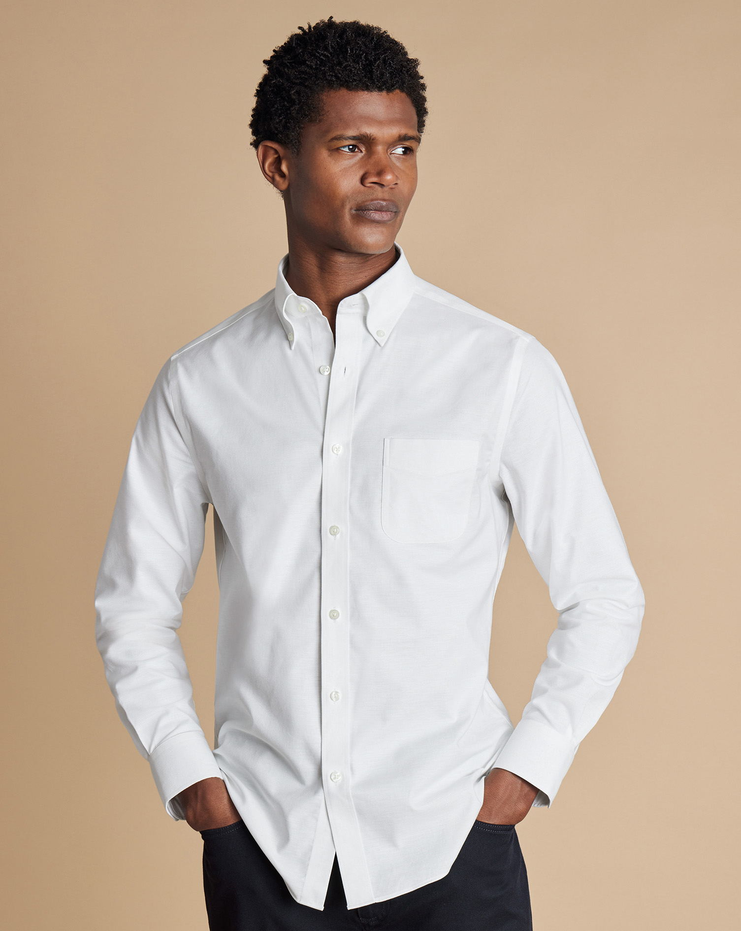 Button-Down Collar Non-Iron Stretch Oxford Shirt - White