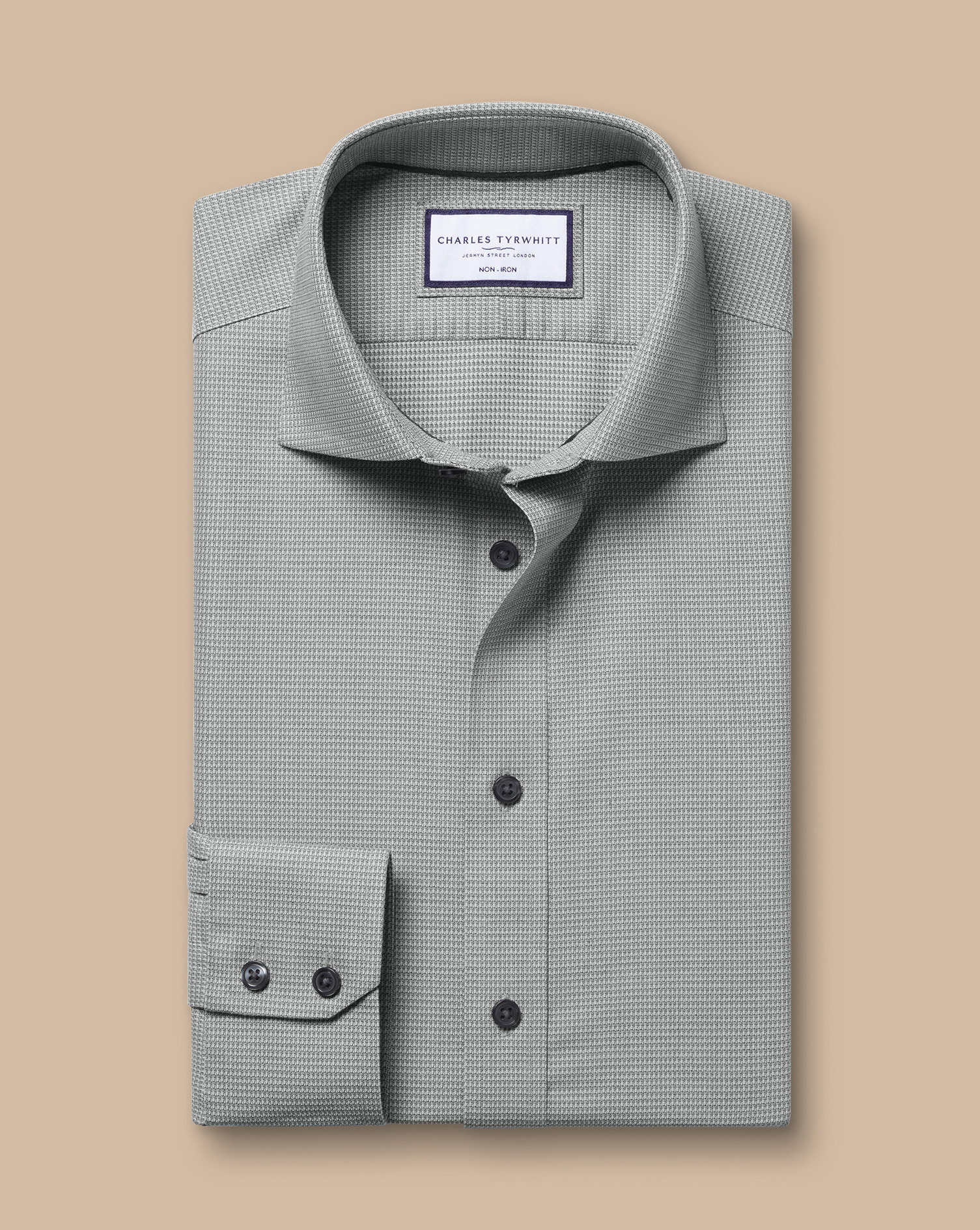 Cutaway Collar Non-Iron Stretch Kensington Weave Shirt - Charcoal Grey