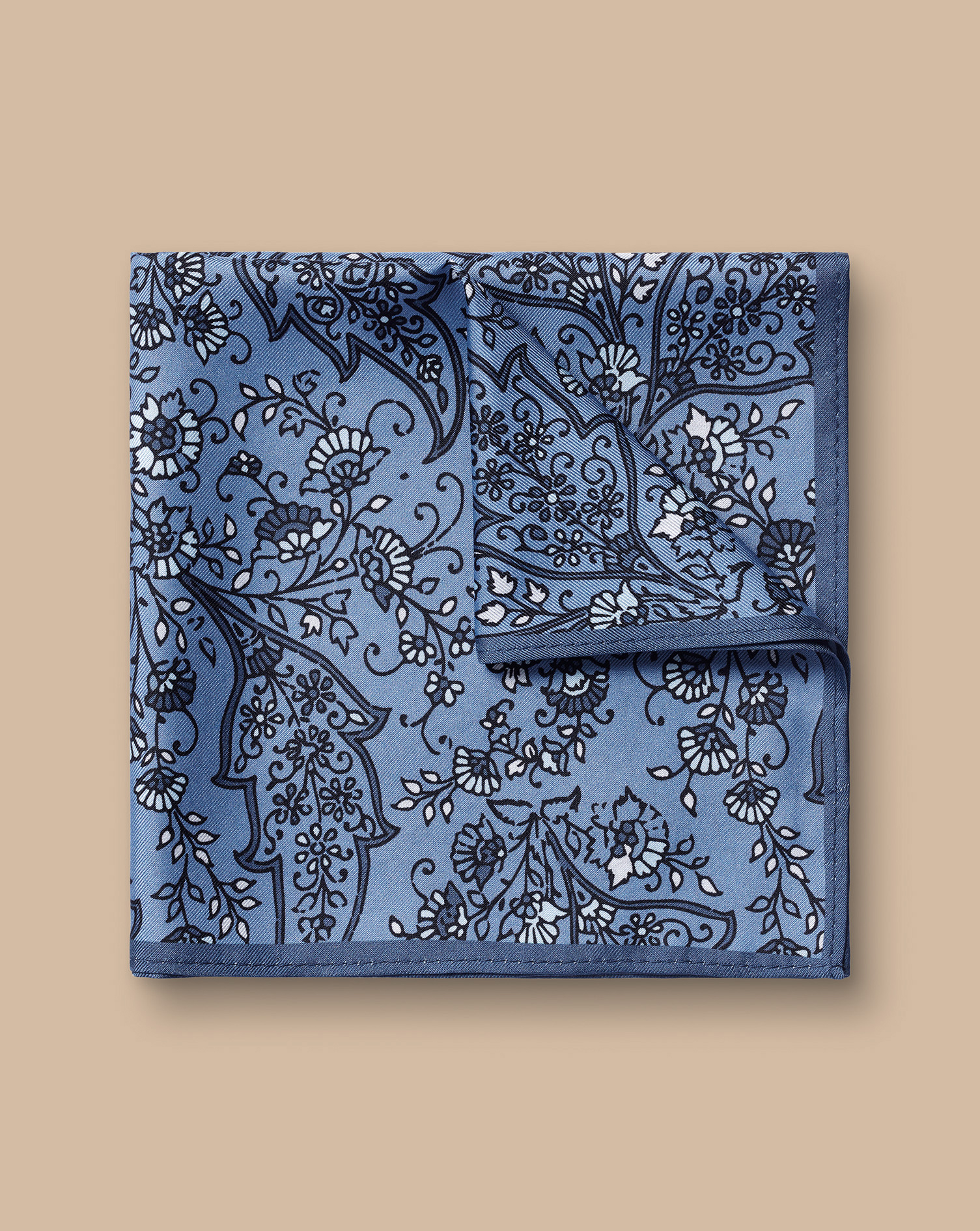 Paisley Print Silk Pocket Square - Indigo Blue