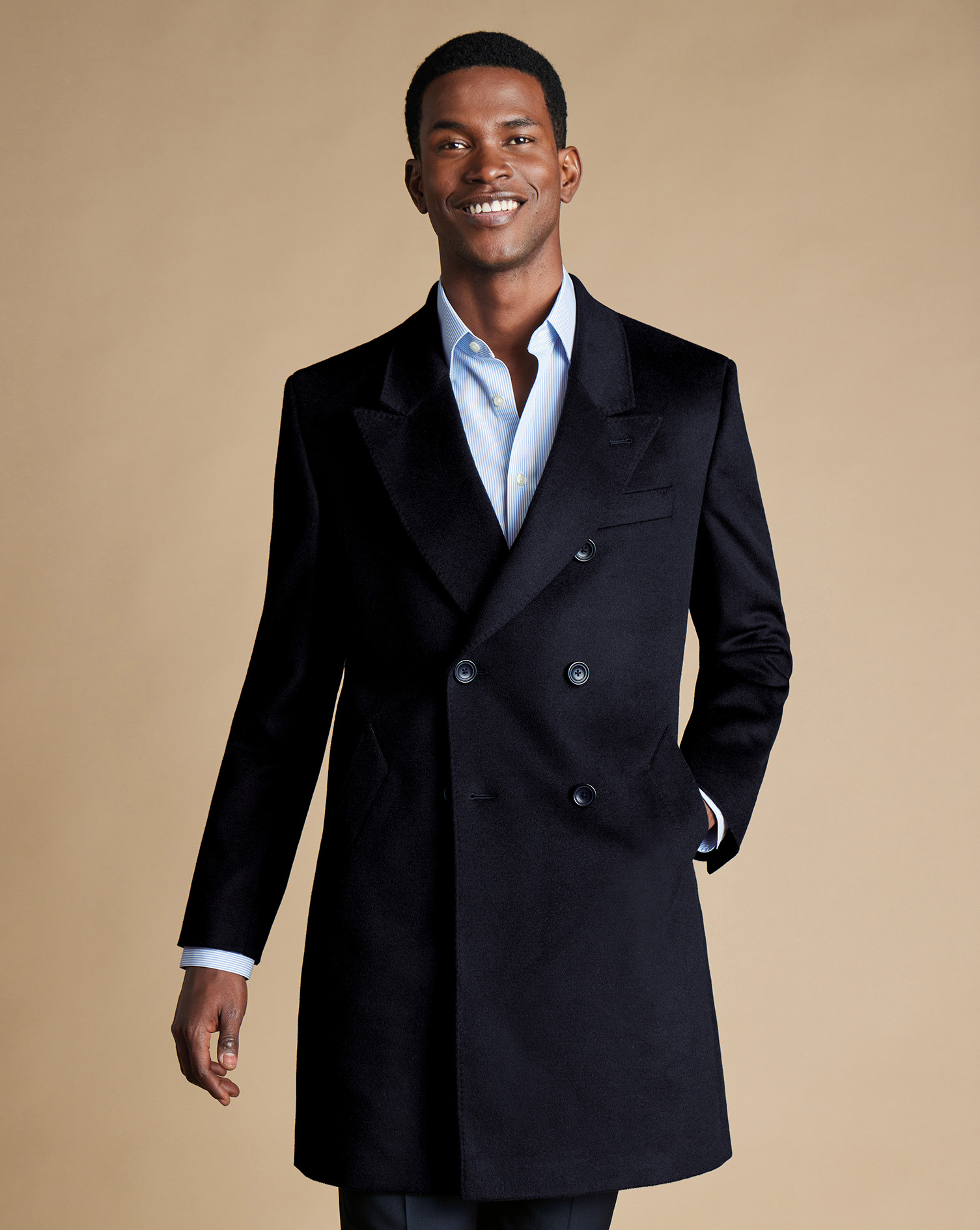 Double Breasted Wool Overcoat - Navy