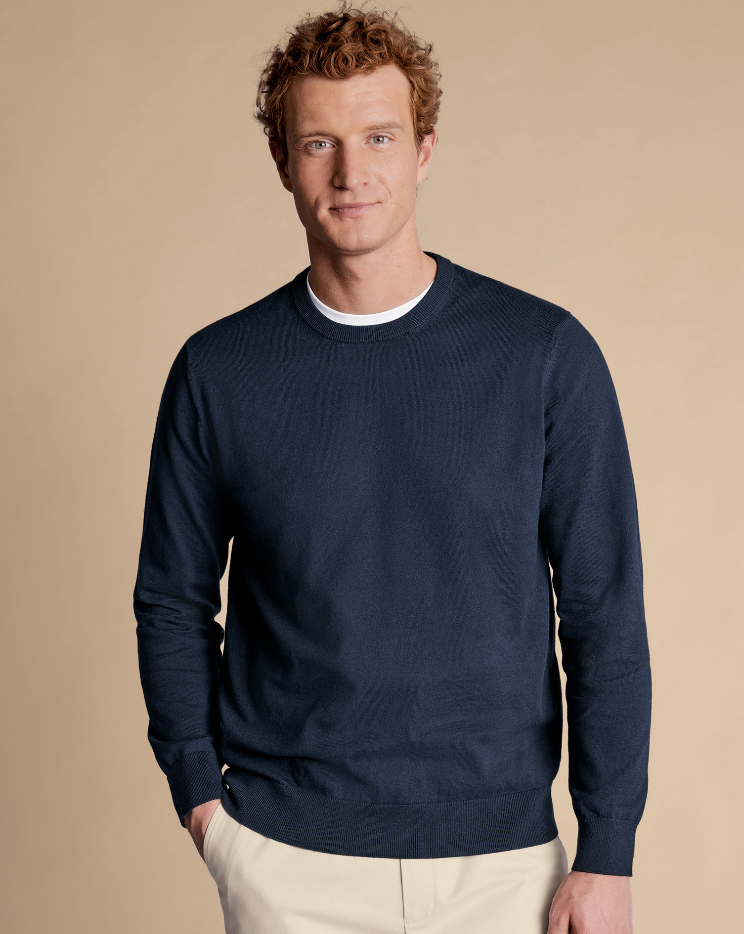 Combed Cotton Crew Neck Jumper - Dark Navy