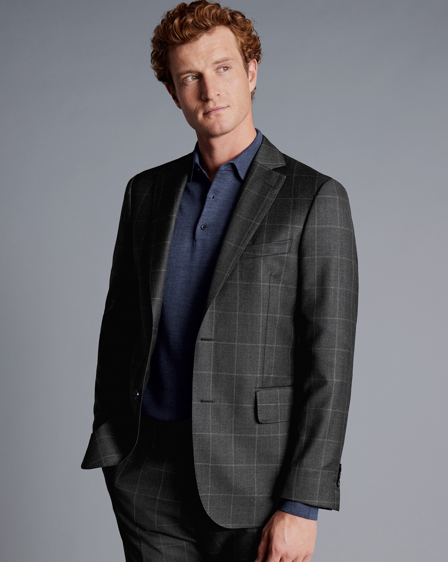 Italian Luxury Windowpane Suit Jacket - Grey