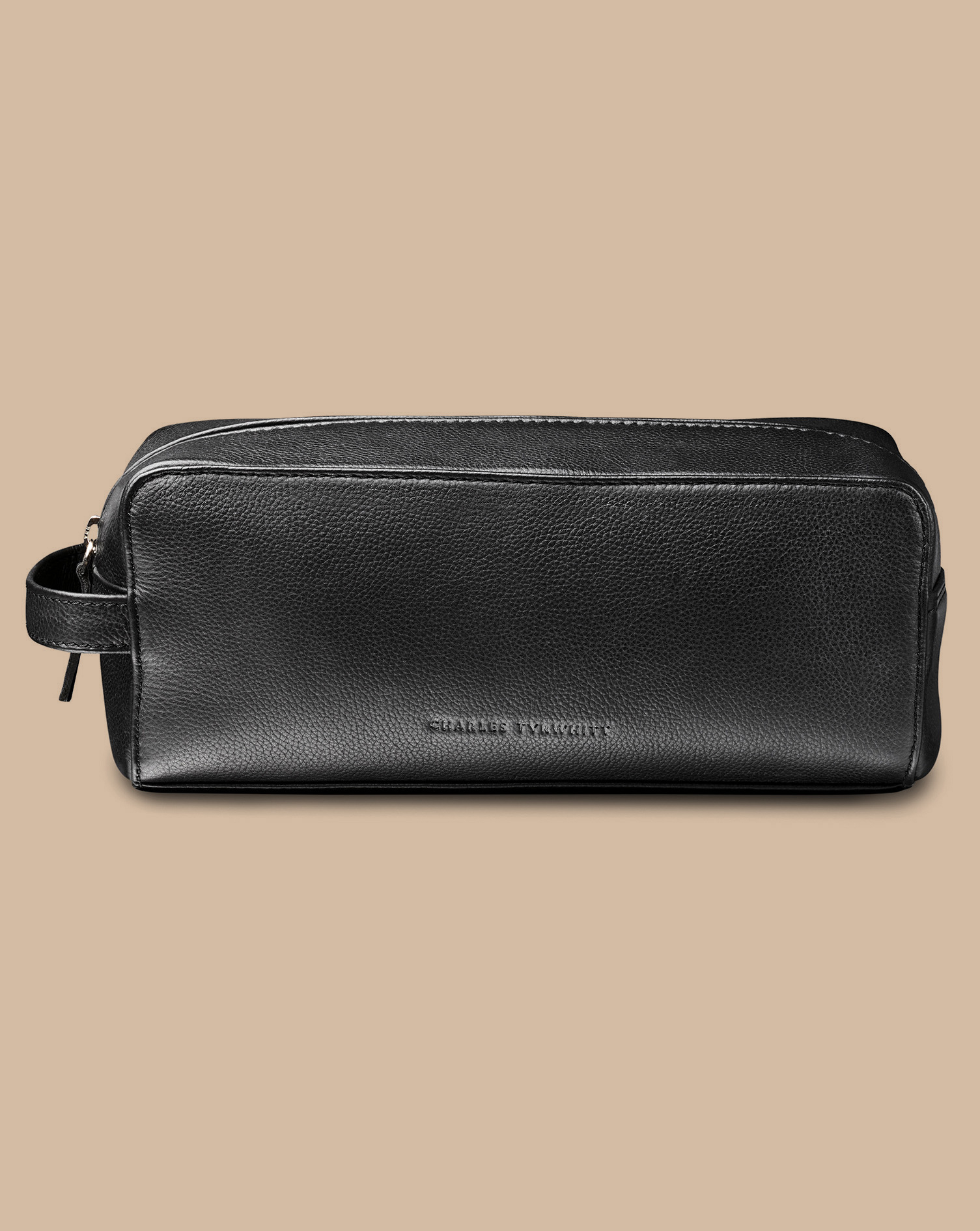 Grain Leather Washbag - Black