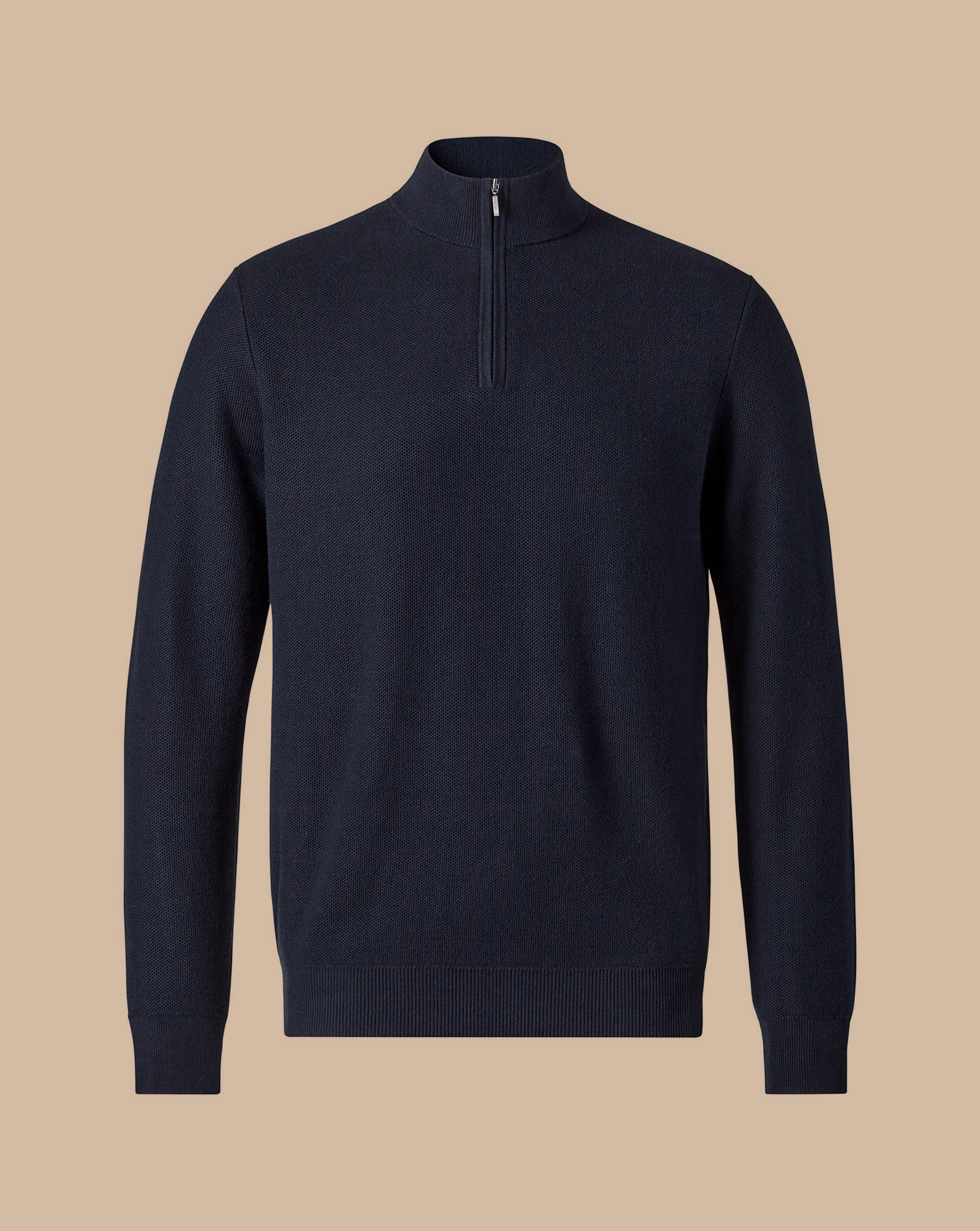 Honeycomb Cotton Zip Neck Jumper - Dark Navy