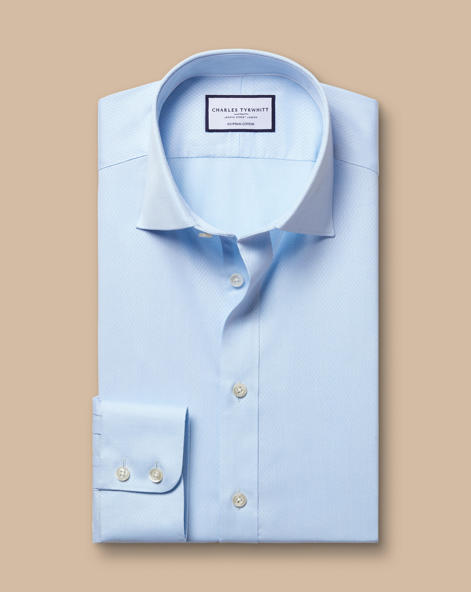 Semi-Cutaway Collar Egyptian Cotton Ascot Weave Shirt - Light Blue