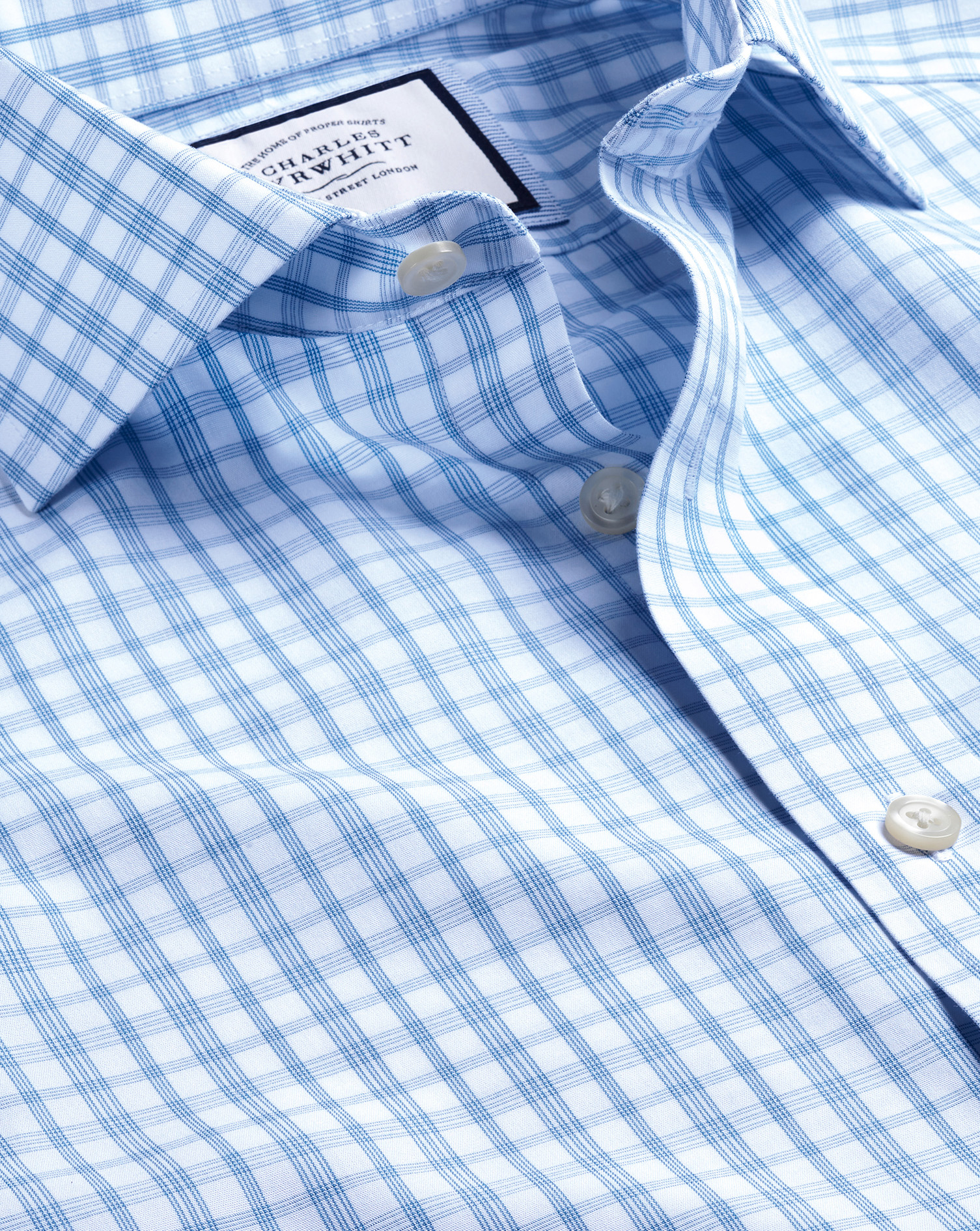 Charles Tyrwhitt Men's  Cutaway Collar Non-iron Graph Check Cutaway Dress Shirt In Blue