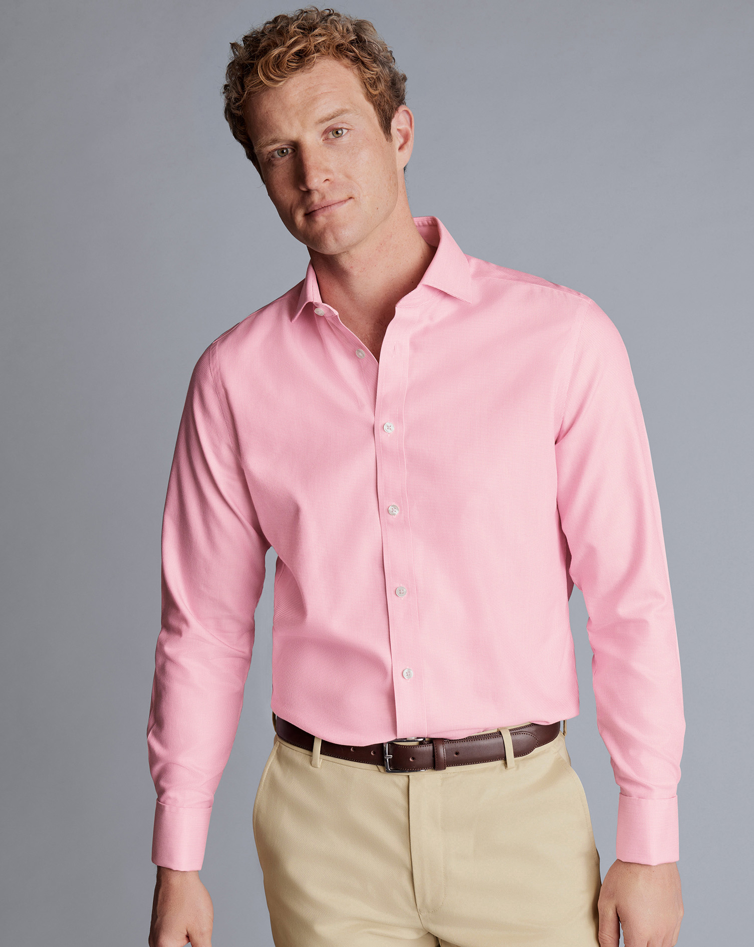 Cutaway Collar Non-Iron Clifton Weave Shirt - Pink