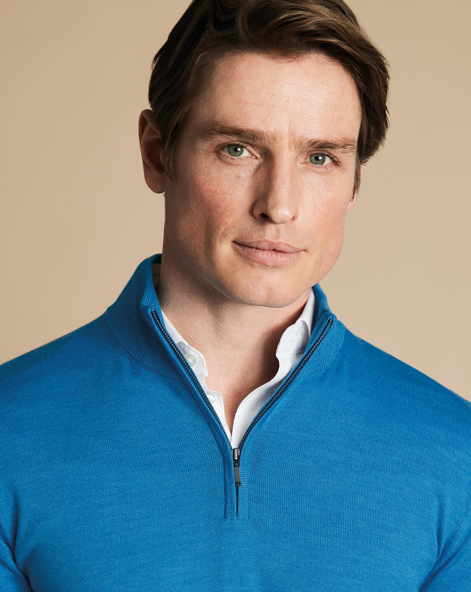 Merino Zip Neck Jumper  - Bright Blue