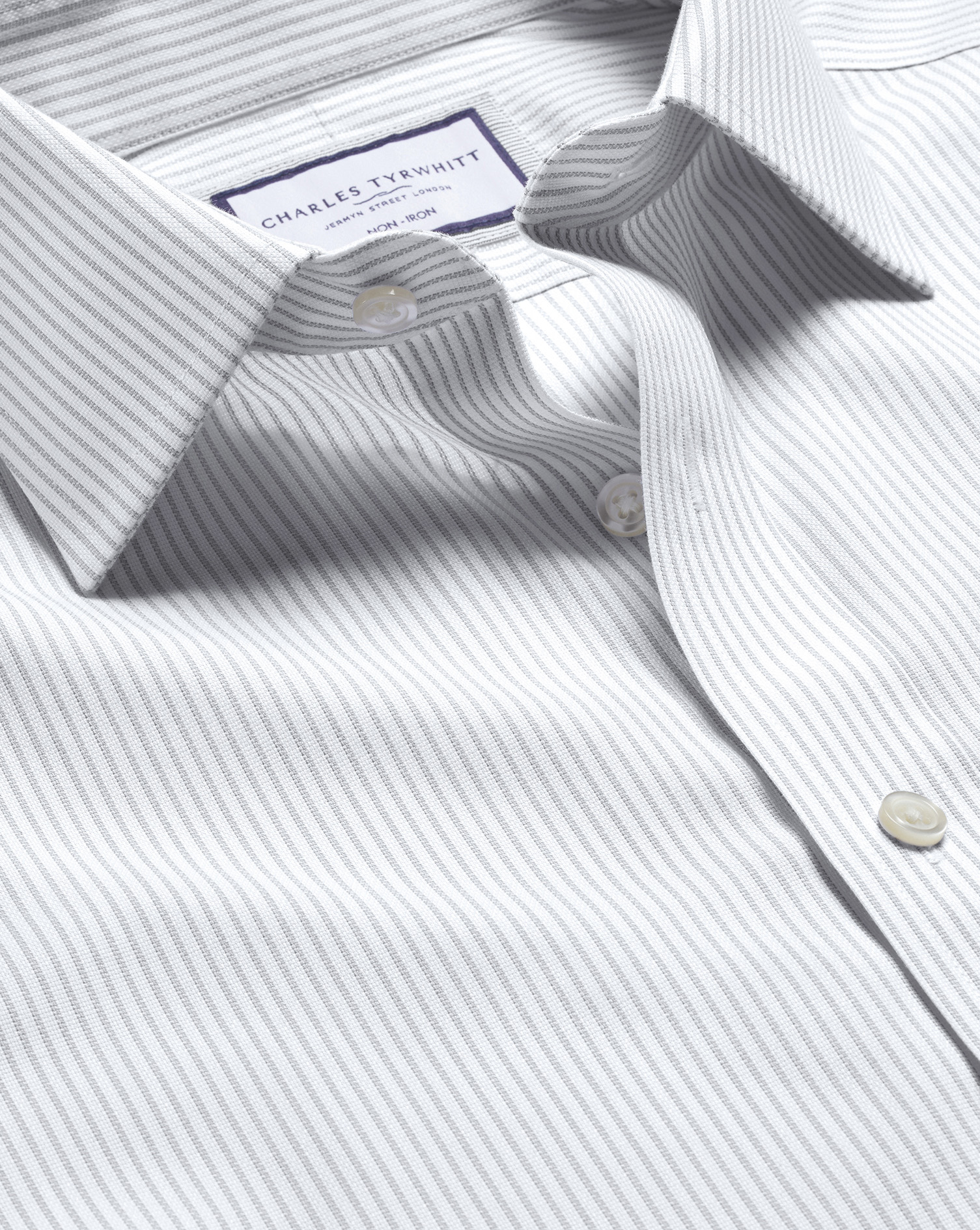 Non-Iron Royal Oxford Stripe Shirt - Silver Grey