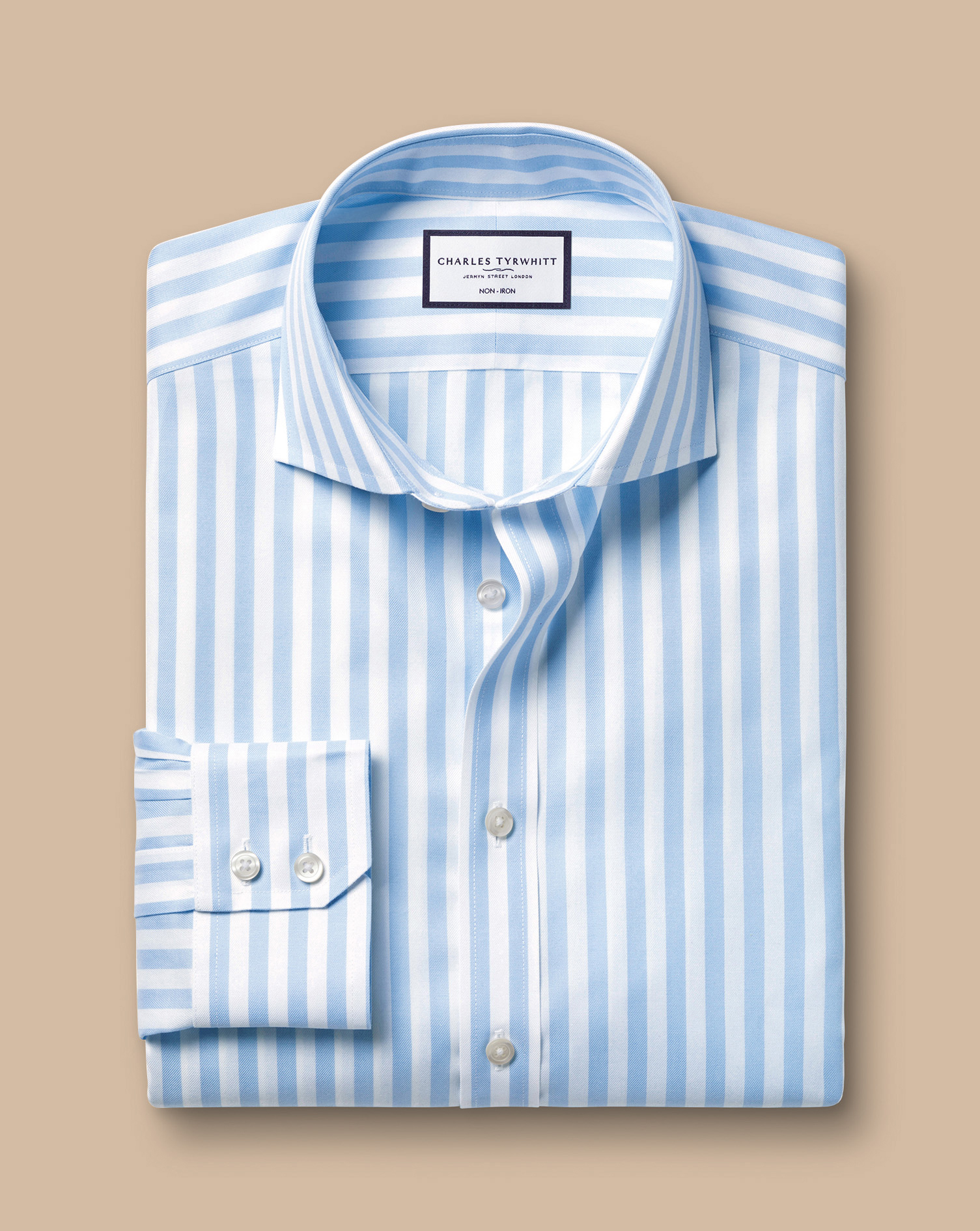 Cutaway Collar Non-Iron Twill Wide Stripe Shirt - Sky Blue