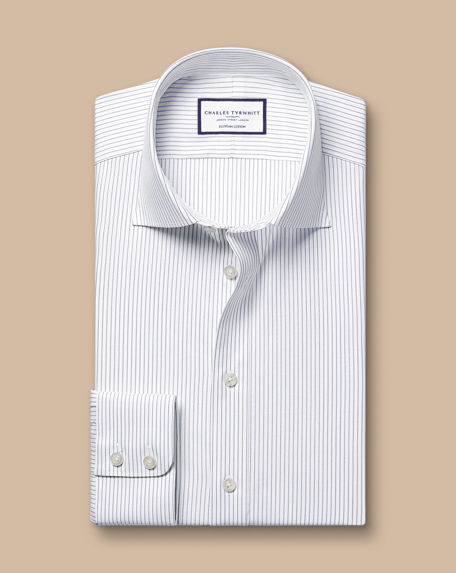 Semi-Cutaway Egyptian Cotton Stripe Shirt - Cobalt Blue