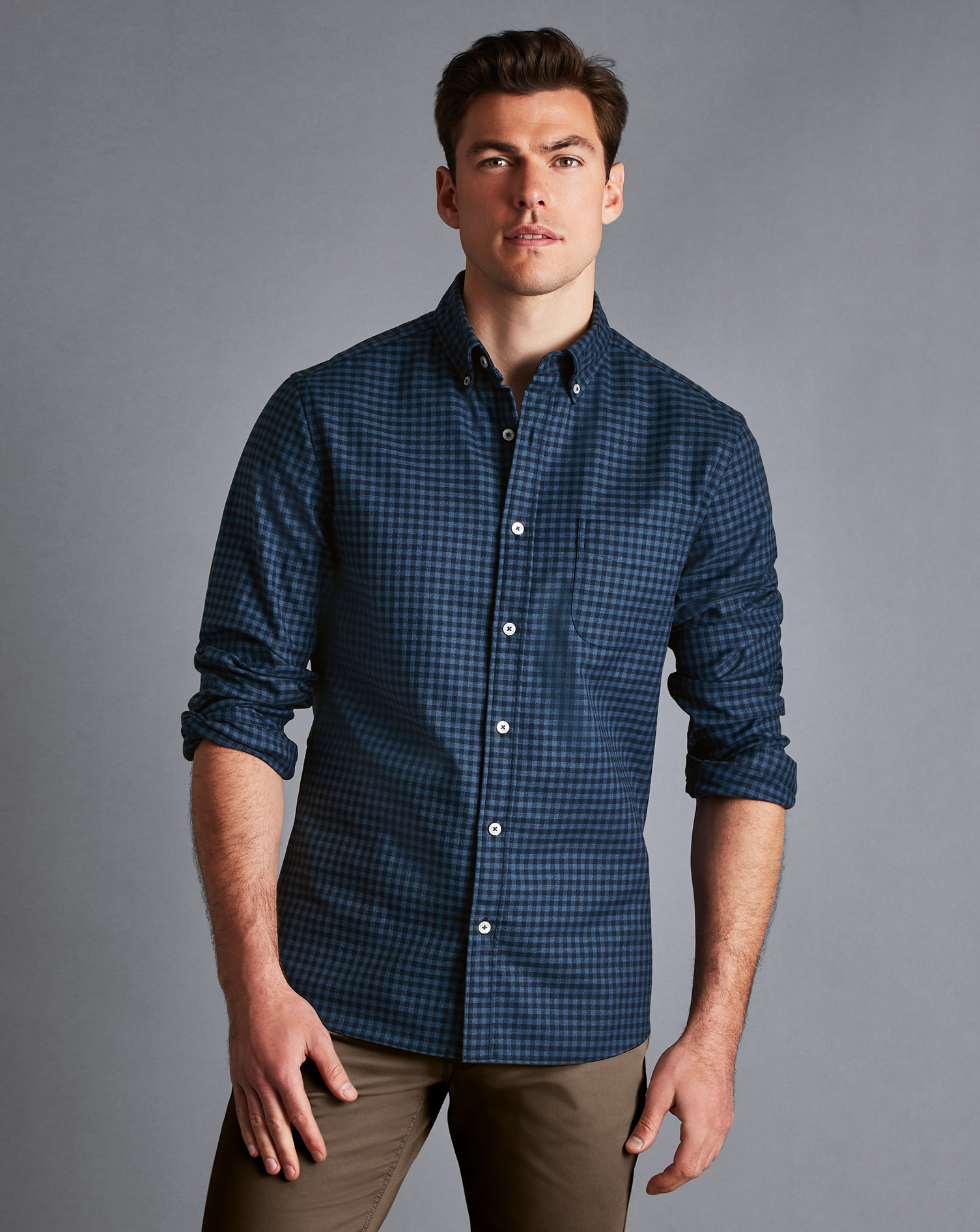 Button-Down Collar Non-Iron Twill Gingham Shirt - Indigo Blue