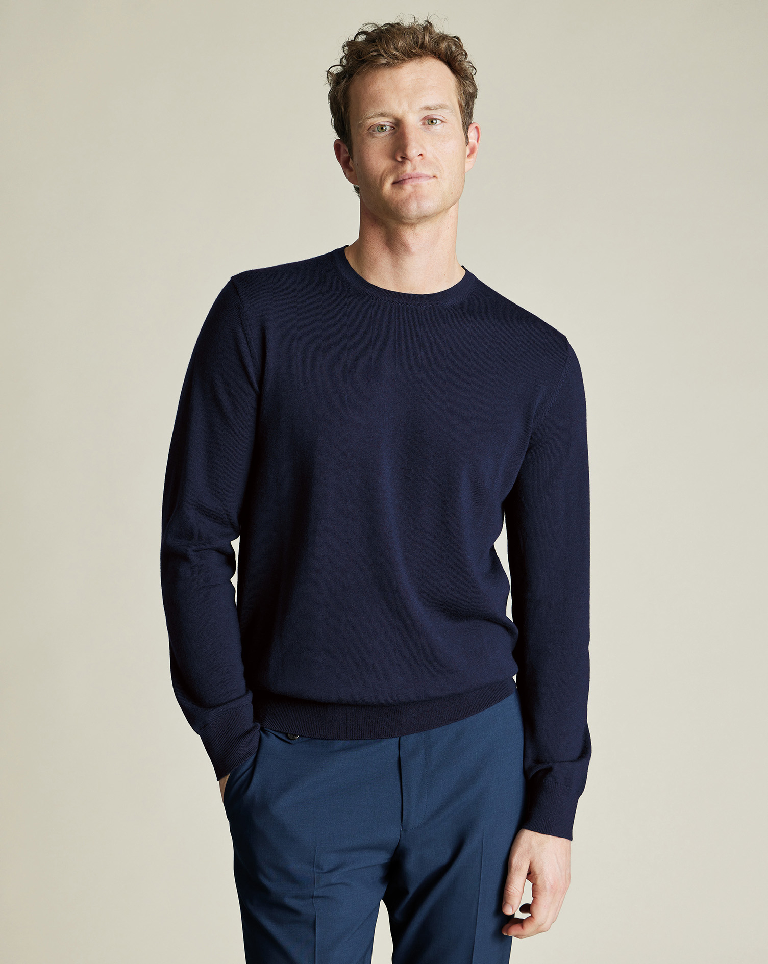 Charles Tyrwhitt Pullover aus Merinowolle mit Rundhals - Marineblau