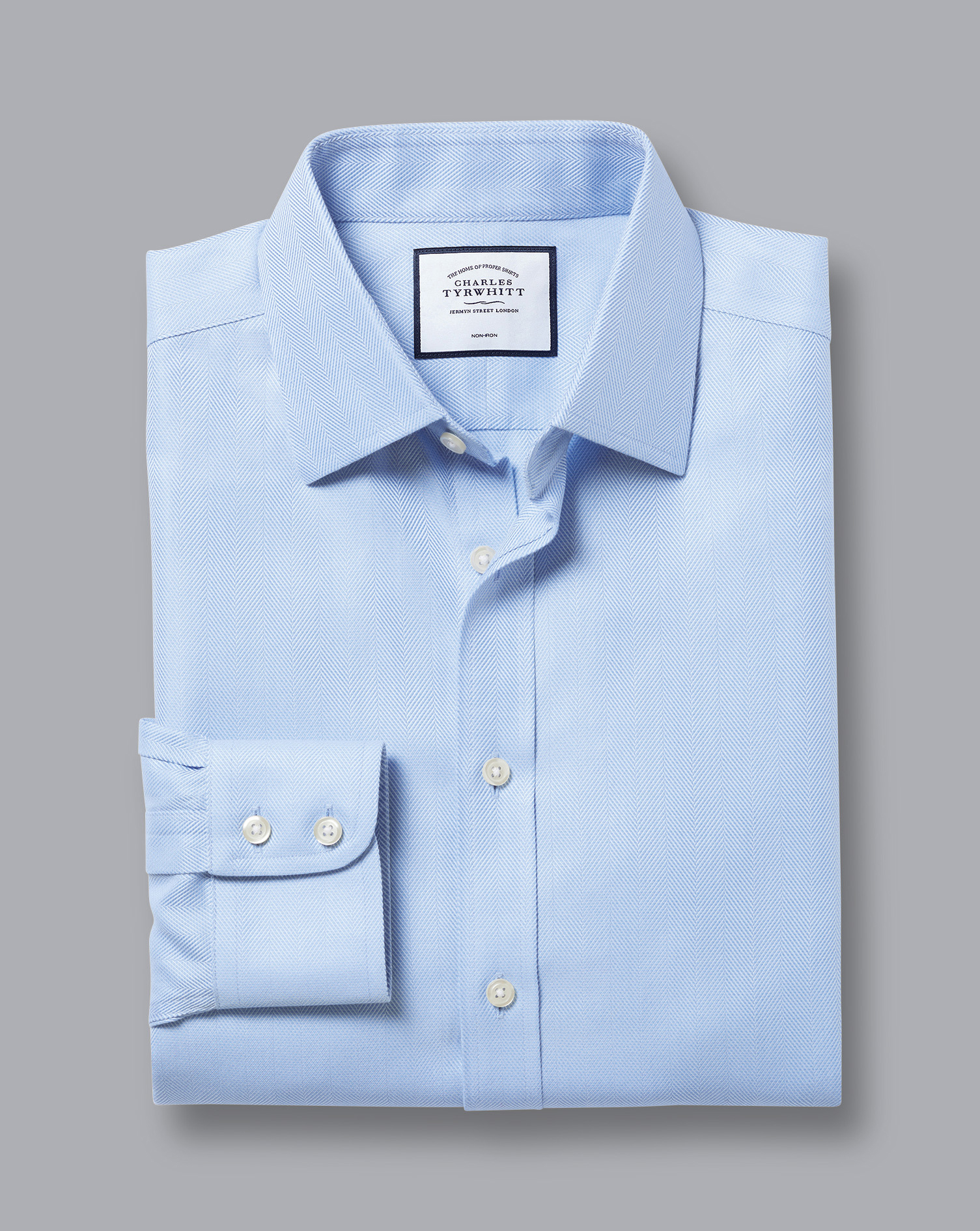 Non-Iron Herringbone Shirt - Sky Blue