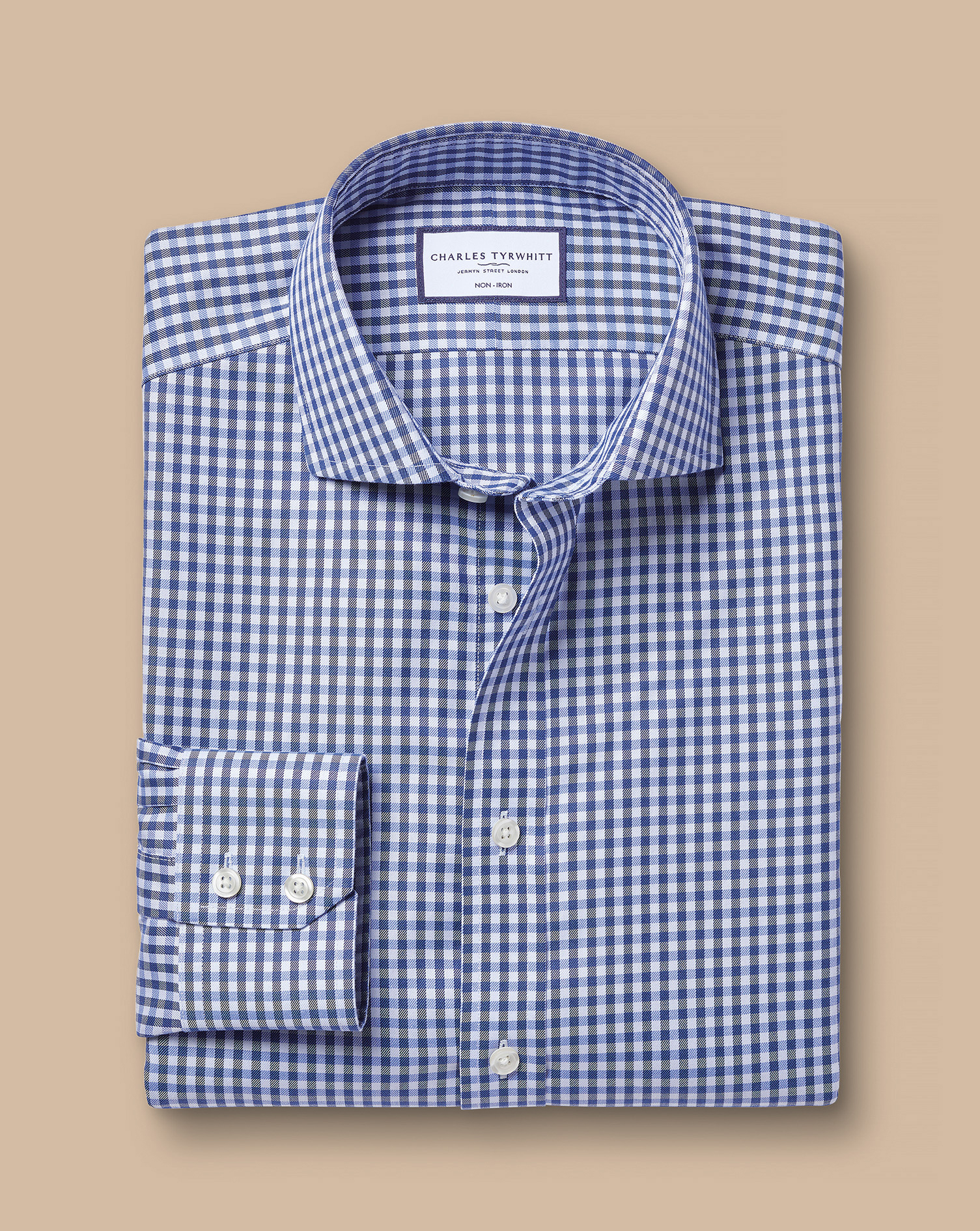 Cutaway Collar Non-Iron Twill Gingham Shirt - Royal Blue