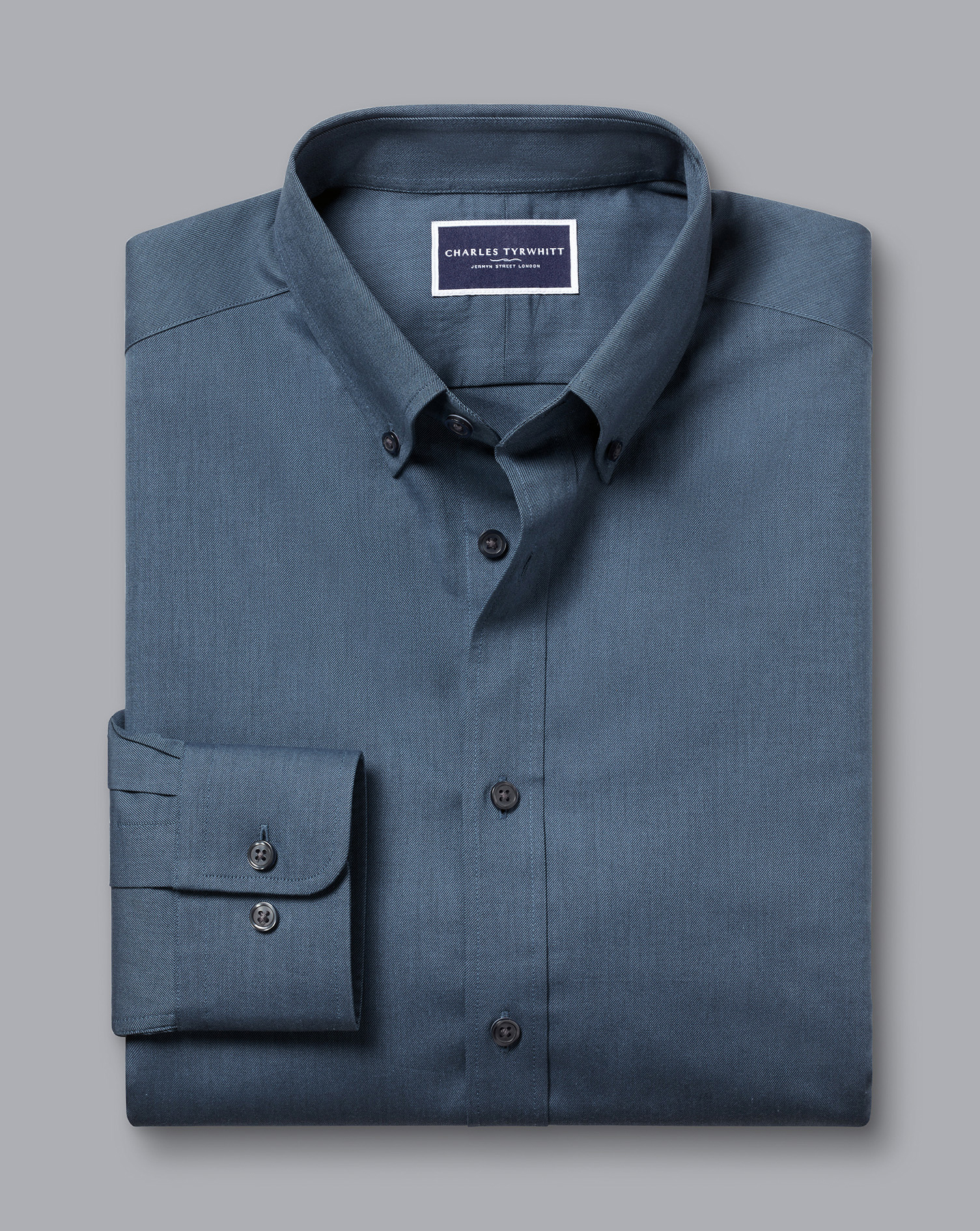 Button-Down Collar Brushed Cotton Twill  Shirt - Petrol Blue