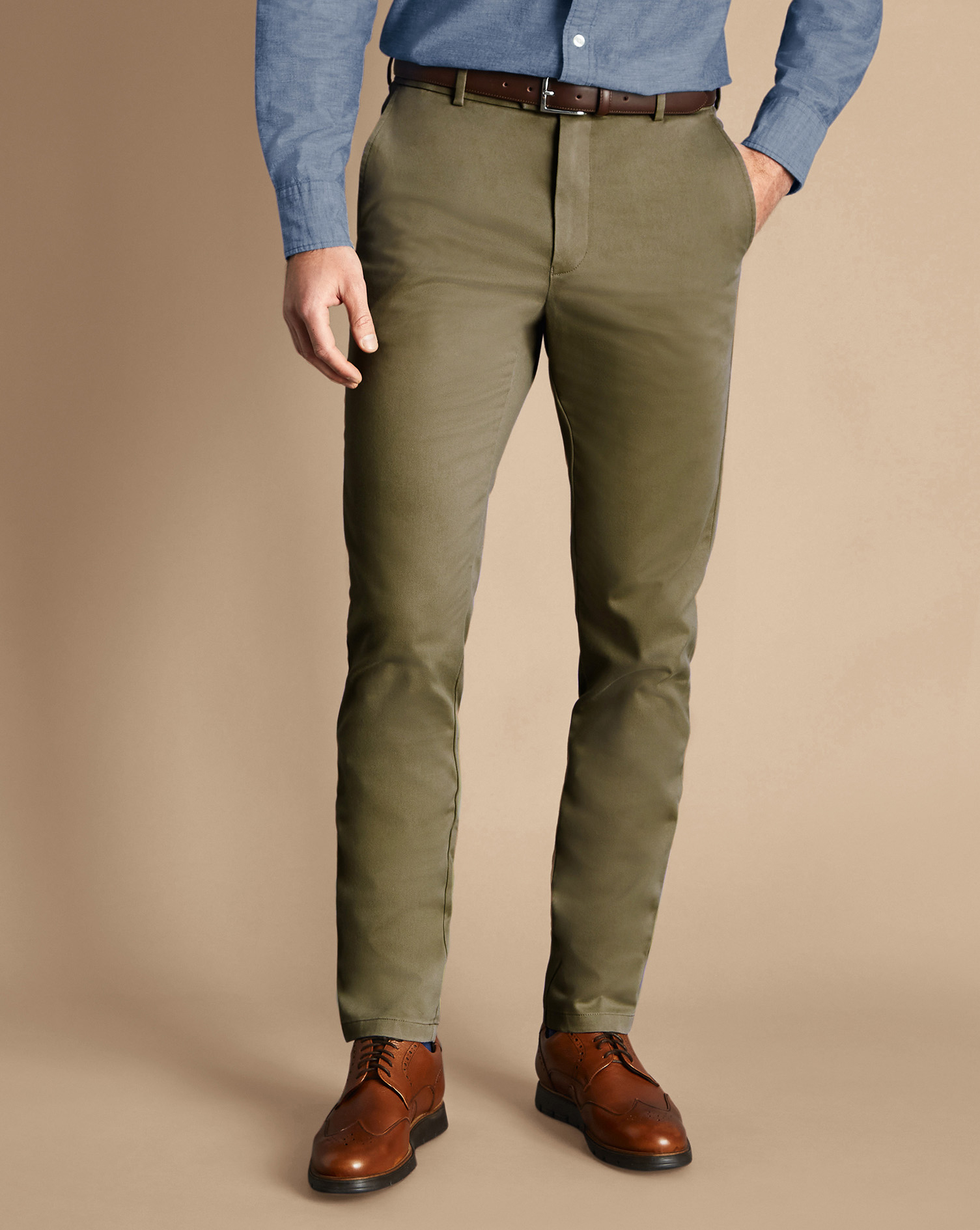 Charles Tyrwhitt Ultimate Non-iron Cotton Chino Pants In Green
