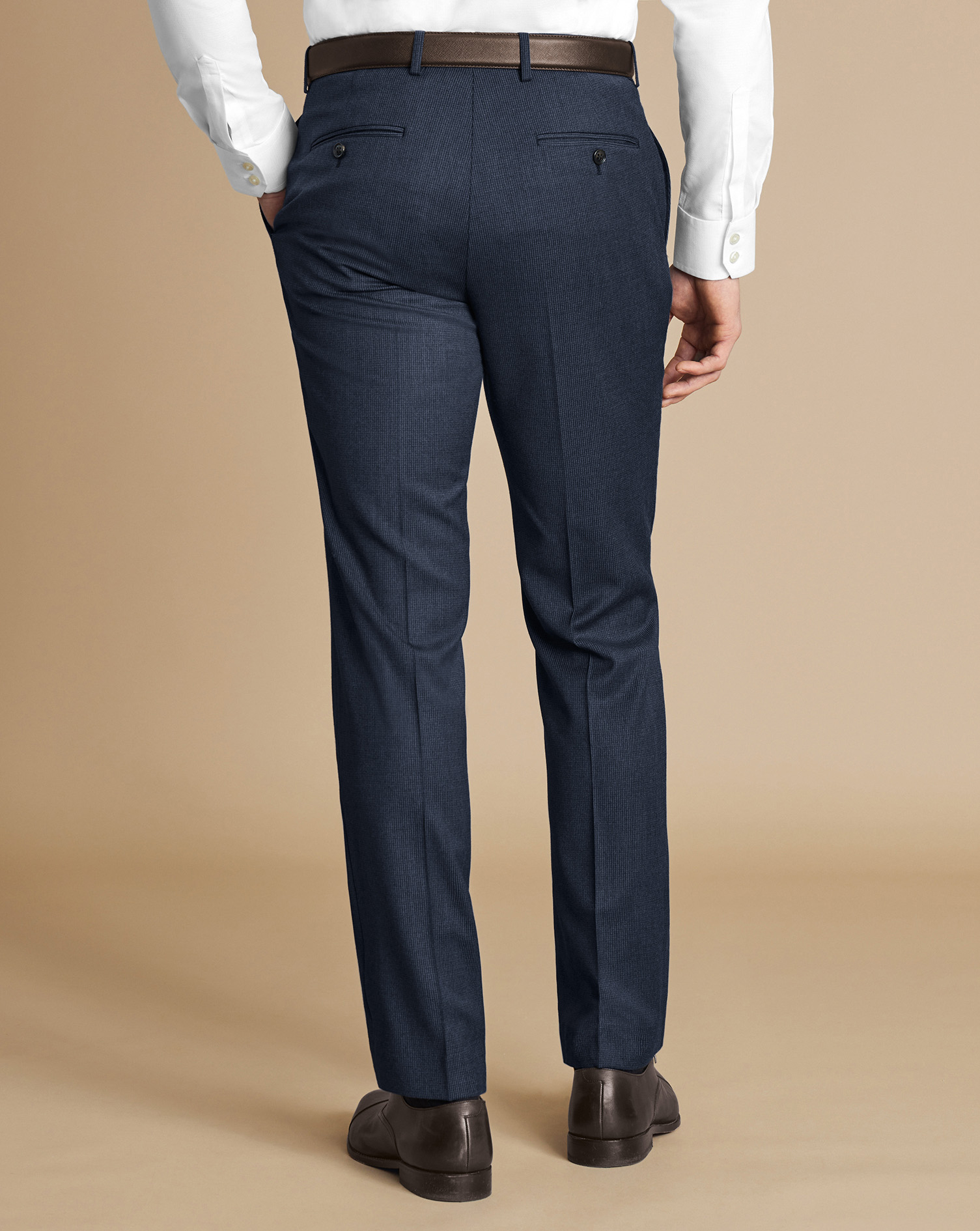 Puppytooth Wool Stretch Trousers - Steel Blue