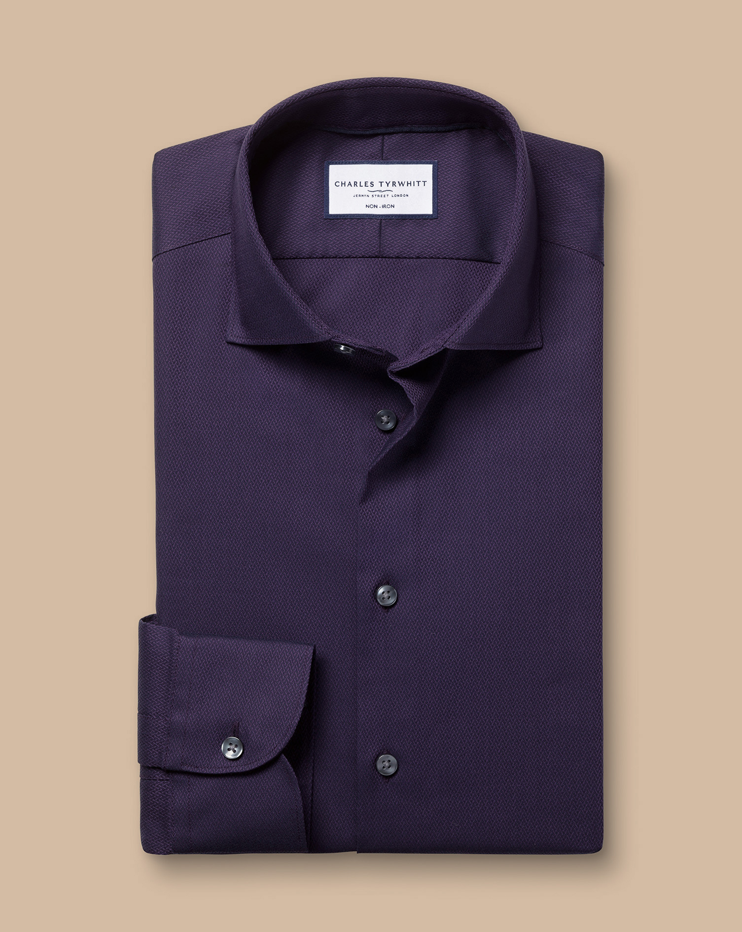 Semi-Cutaway Collar Non-Iron Stretch Texture Shirt - Purple