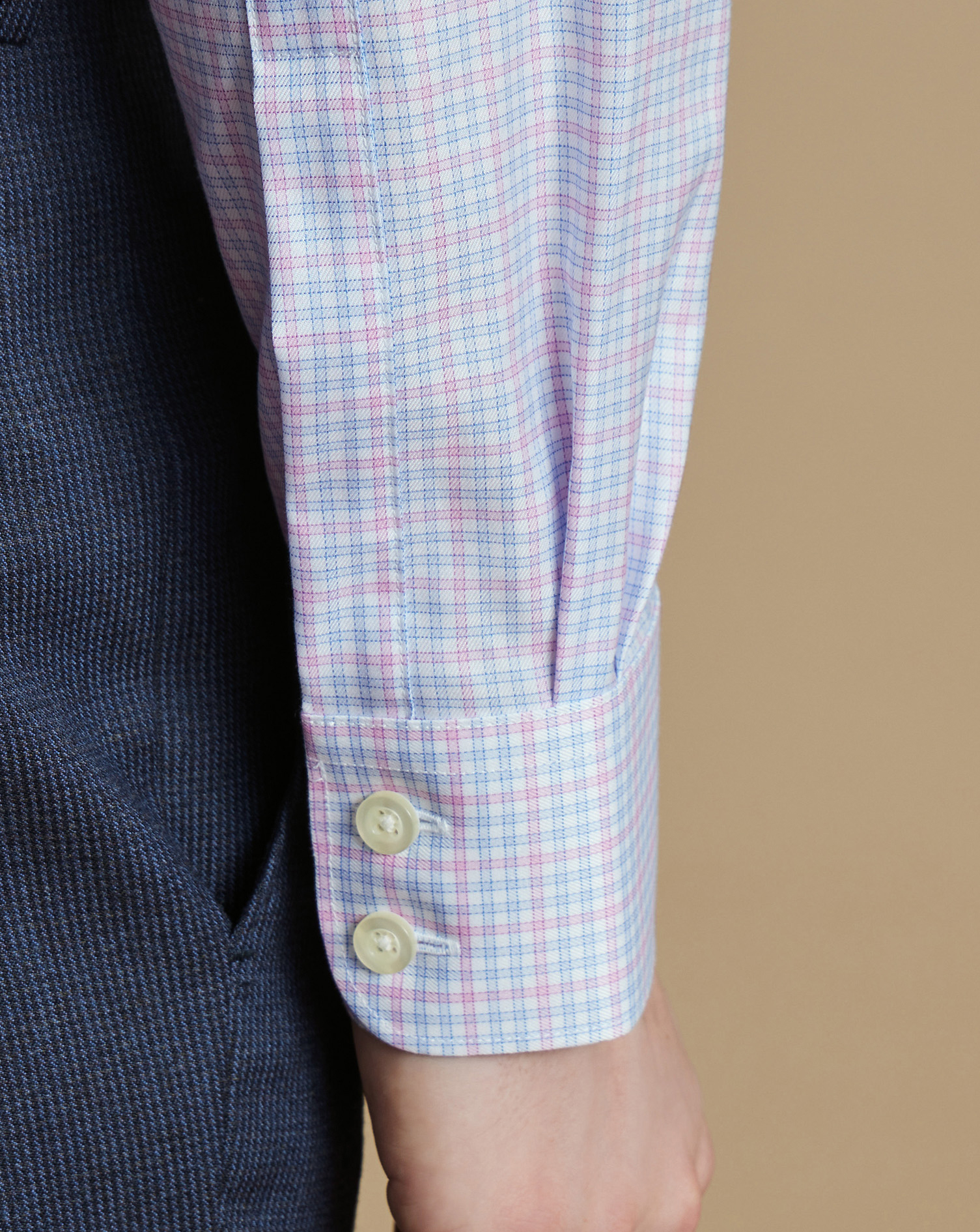 Semi-Cutaway Egyptian Cotton Multi Check Shirt - Pink