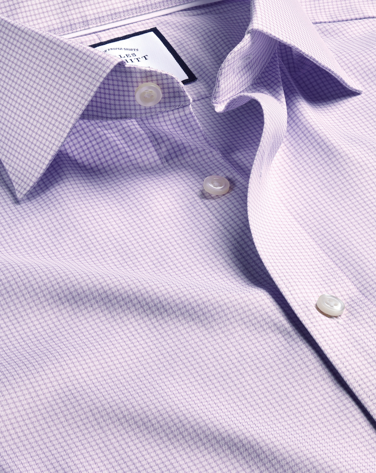 Charles Tyrwhitt Men's  Semi-cutaway Collar Egyptian Twill Small Grid Check Dress Shirt In Purple
