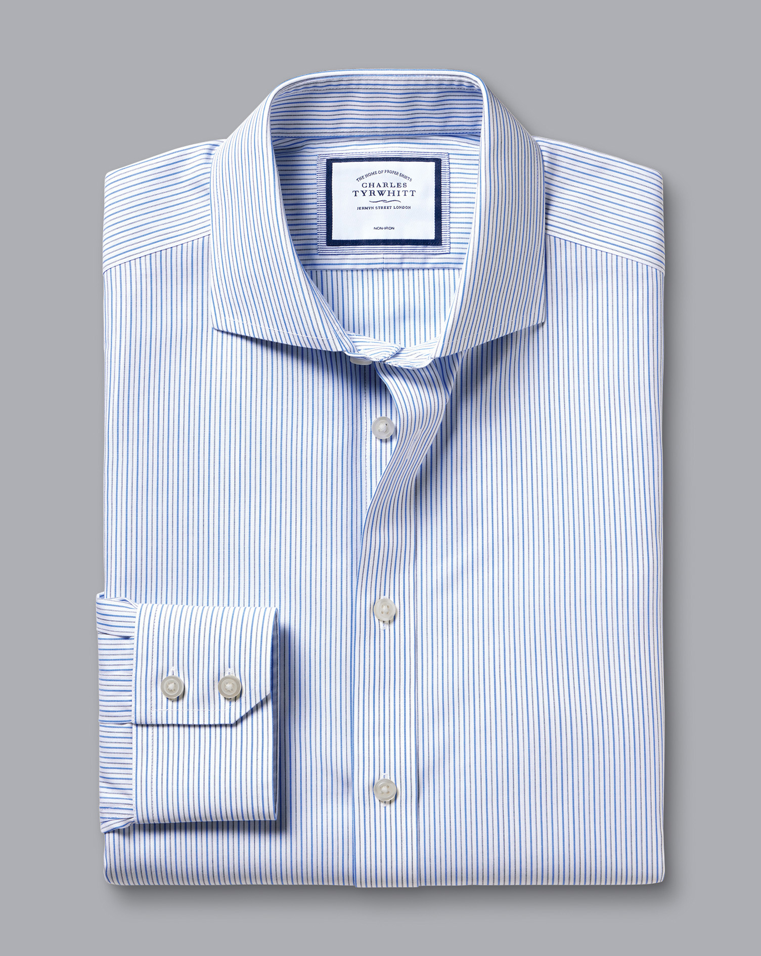 Cutaway Collar Non-Iron Stripe Shirt - Ocean Blue