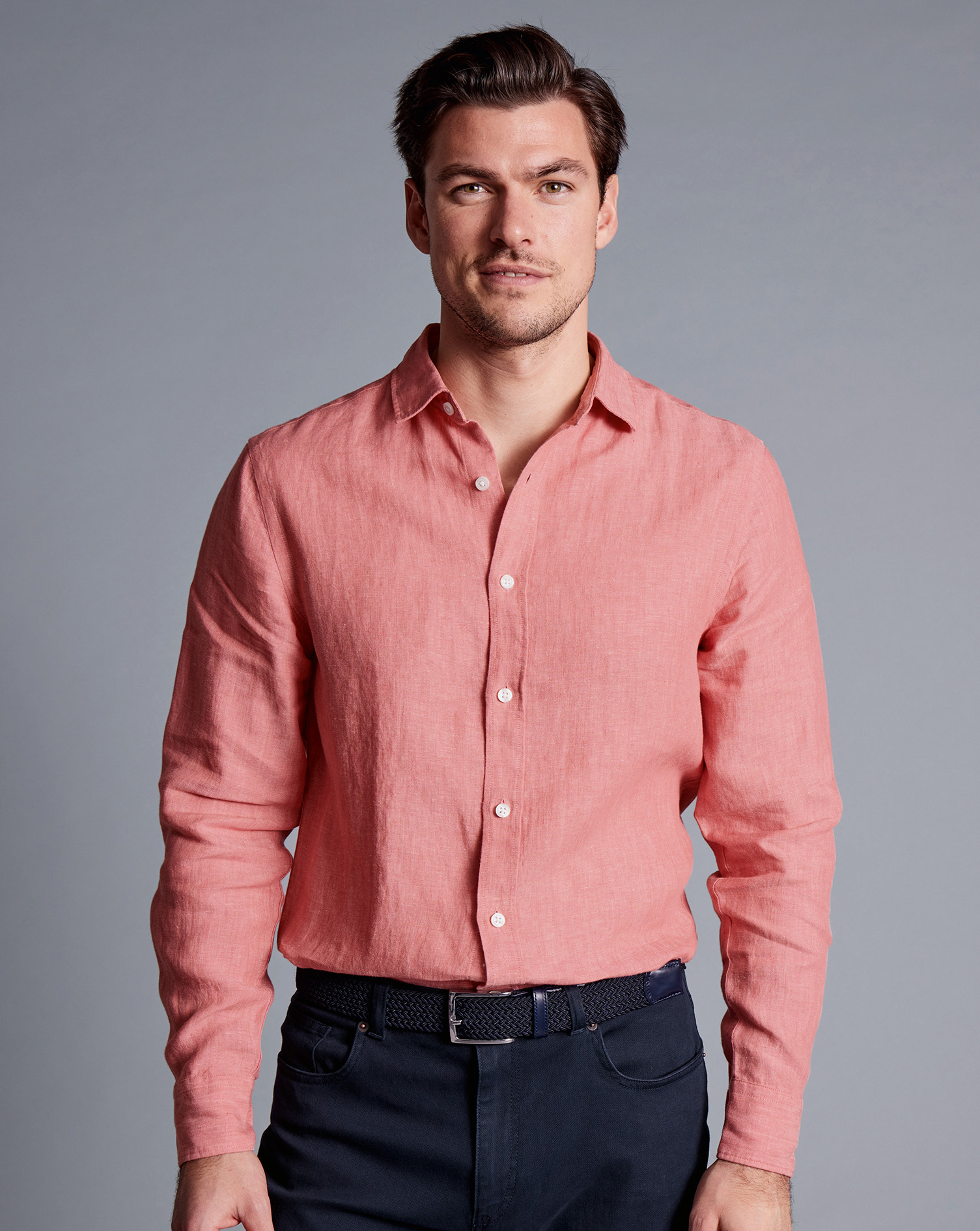 Pure Linen Shirt - Salmon Pink