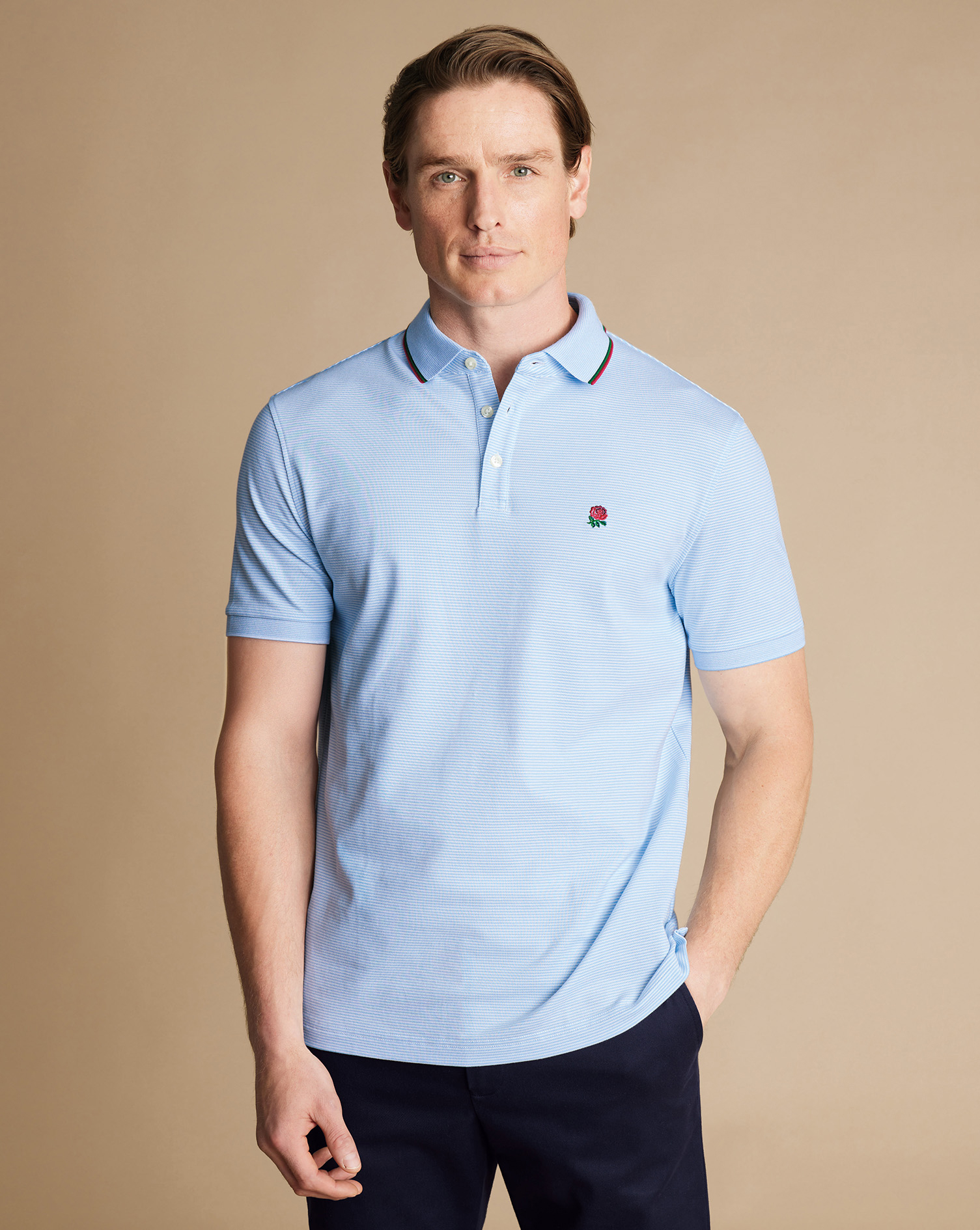 England Rugby Stripe Pique Polo - Sky Blue